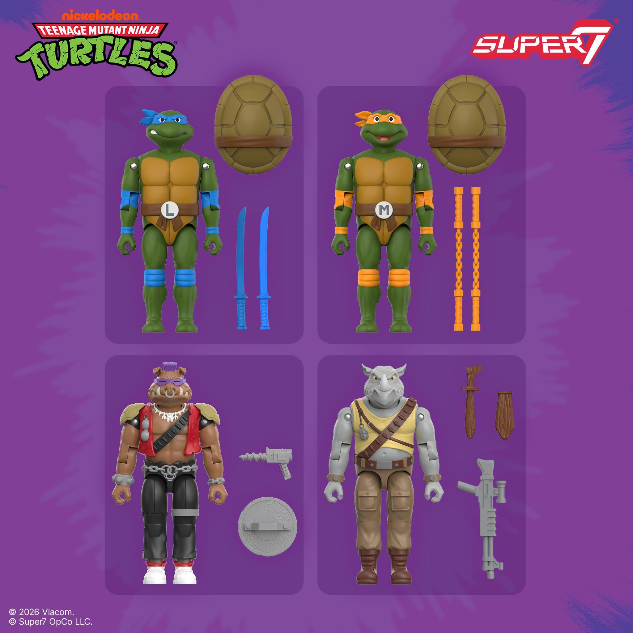 Super7 ReAction+ TMNT set 4 figurine Leonardo Michelangelo