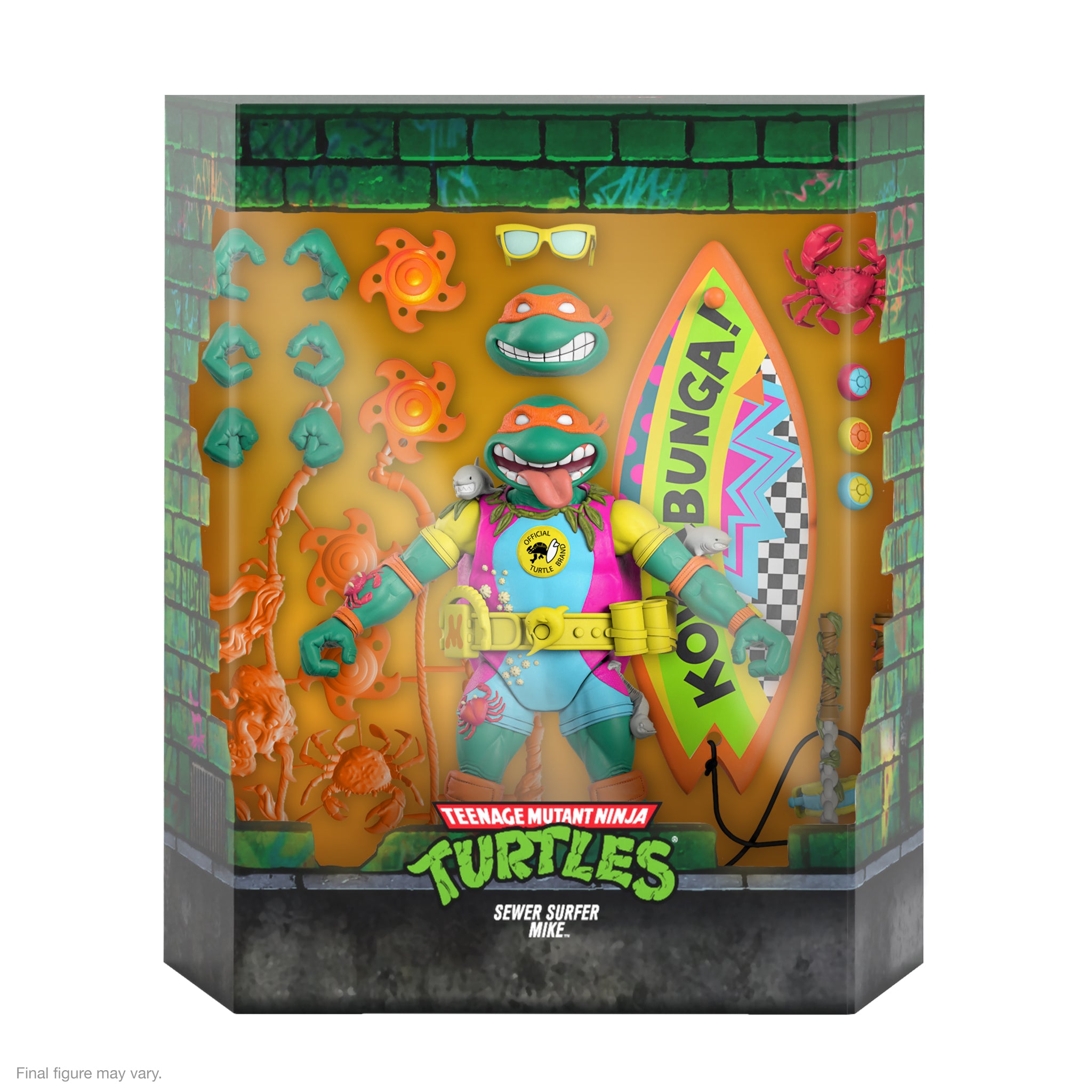 Super7 TMNT Ultimates Mike Sewer Surfer figurina 7 inch cu placa surf