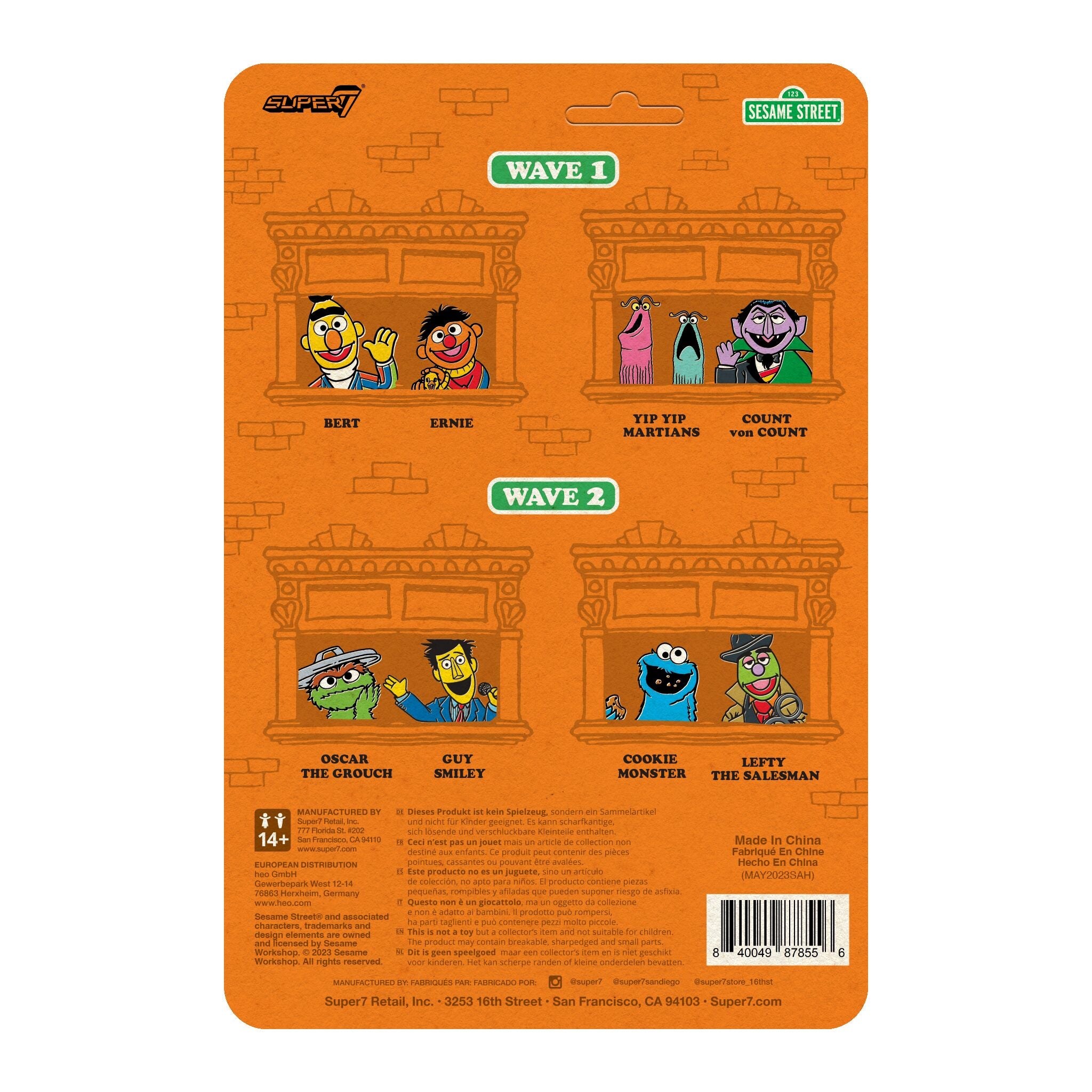 Super7 ReAction Sesame Street Oscar figurina 9,5 cm cu tomberon