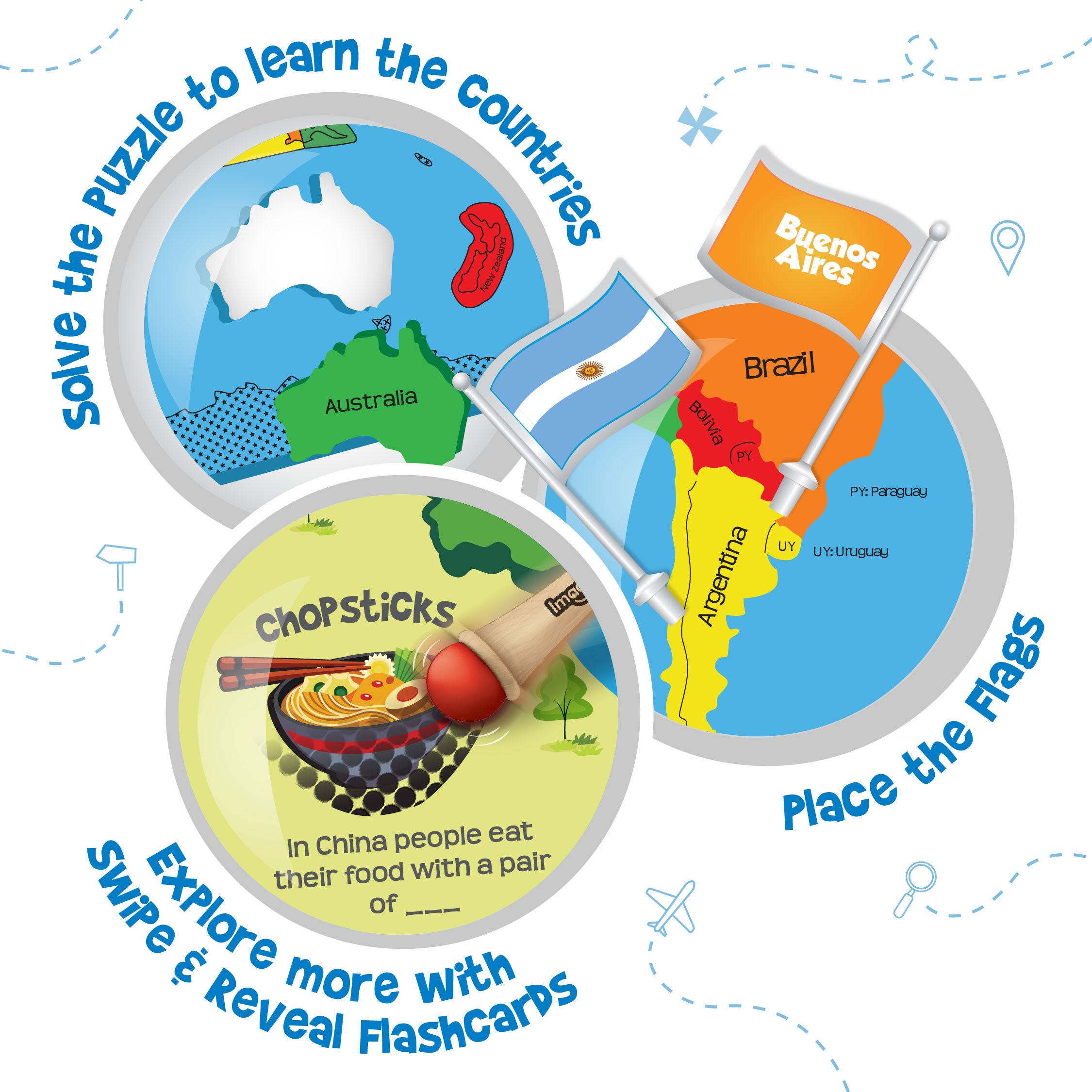 Imagimake Mapology World puzzle harta 78 piese steaguri