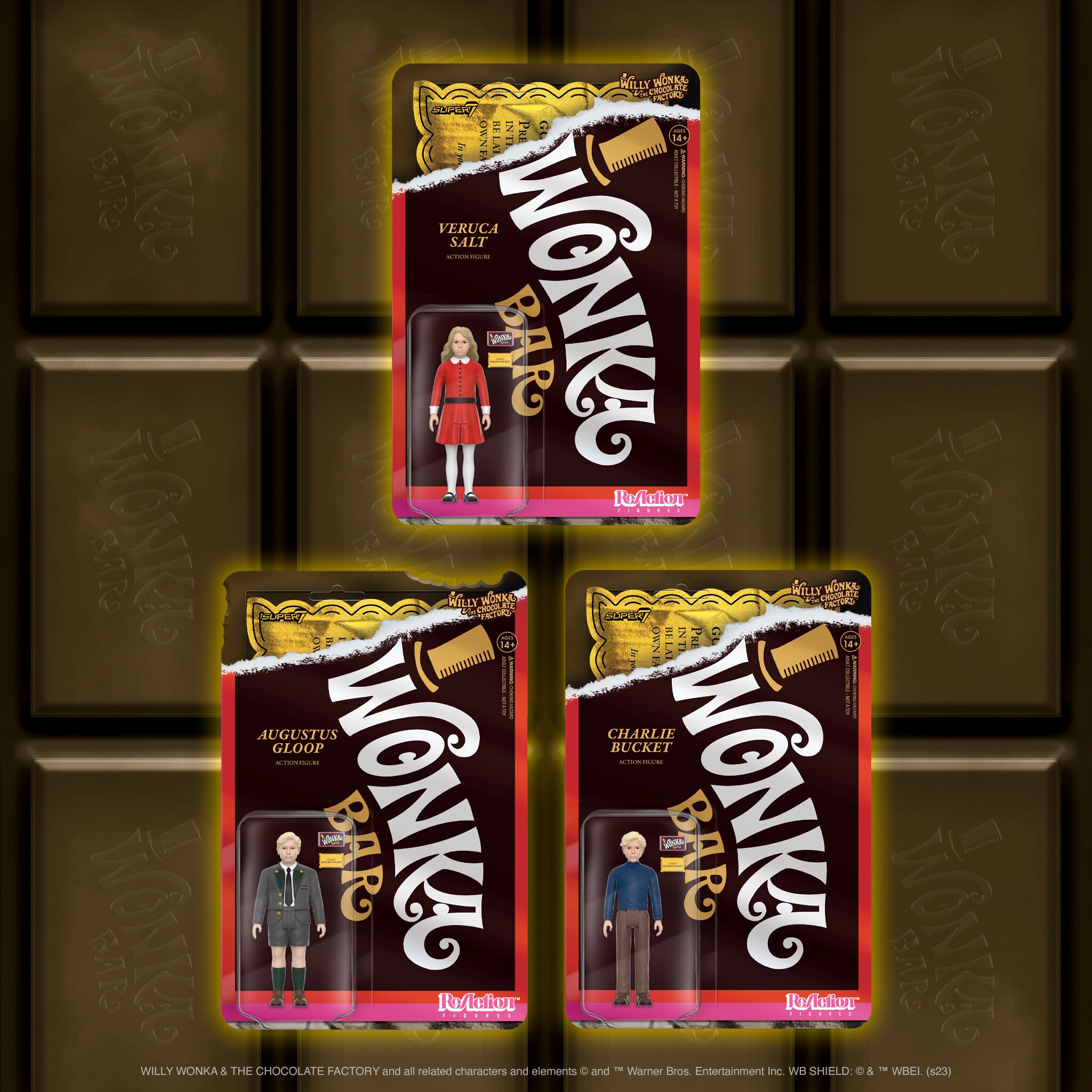 Super7 Willy Wonka Charlie Bucket figurina bilet auriu