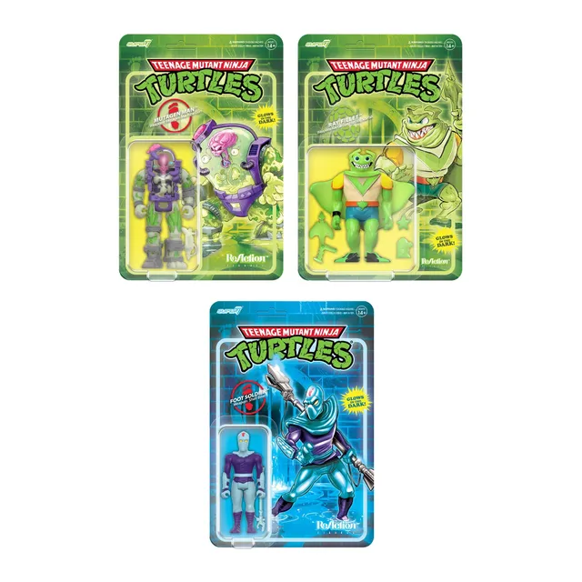 Super7 ReAction TMNT Glow set 3 figurine fosforescente