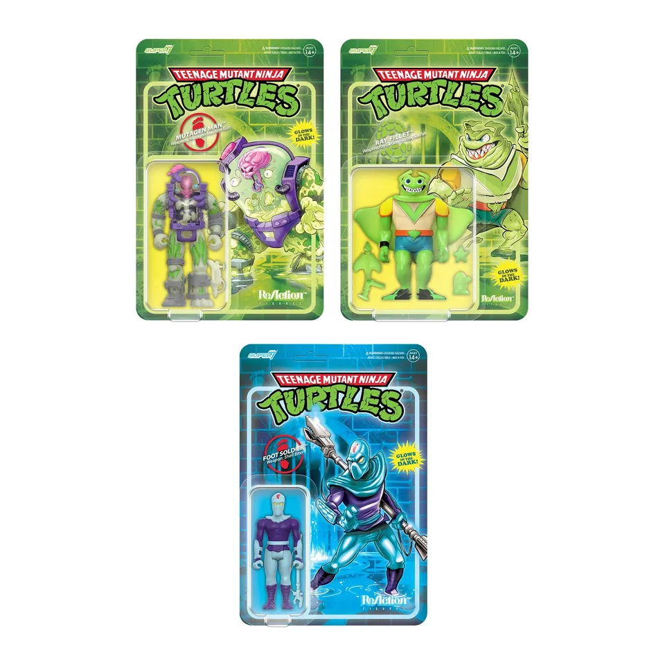 Super7 ReAction TMNT Glow set 3 figurine fosforescente