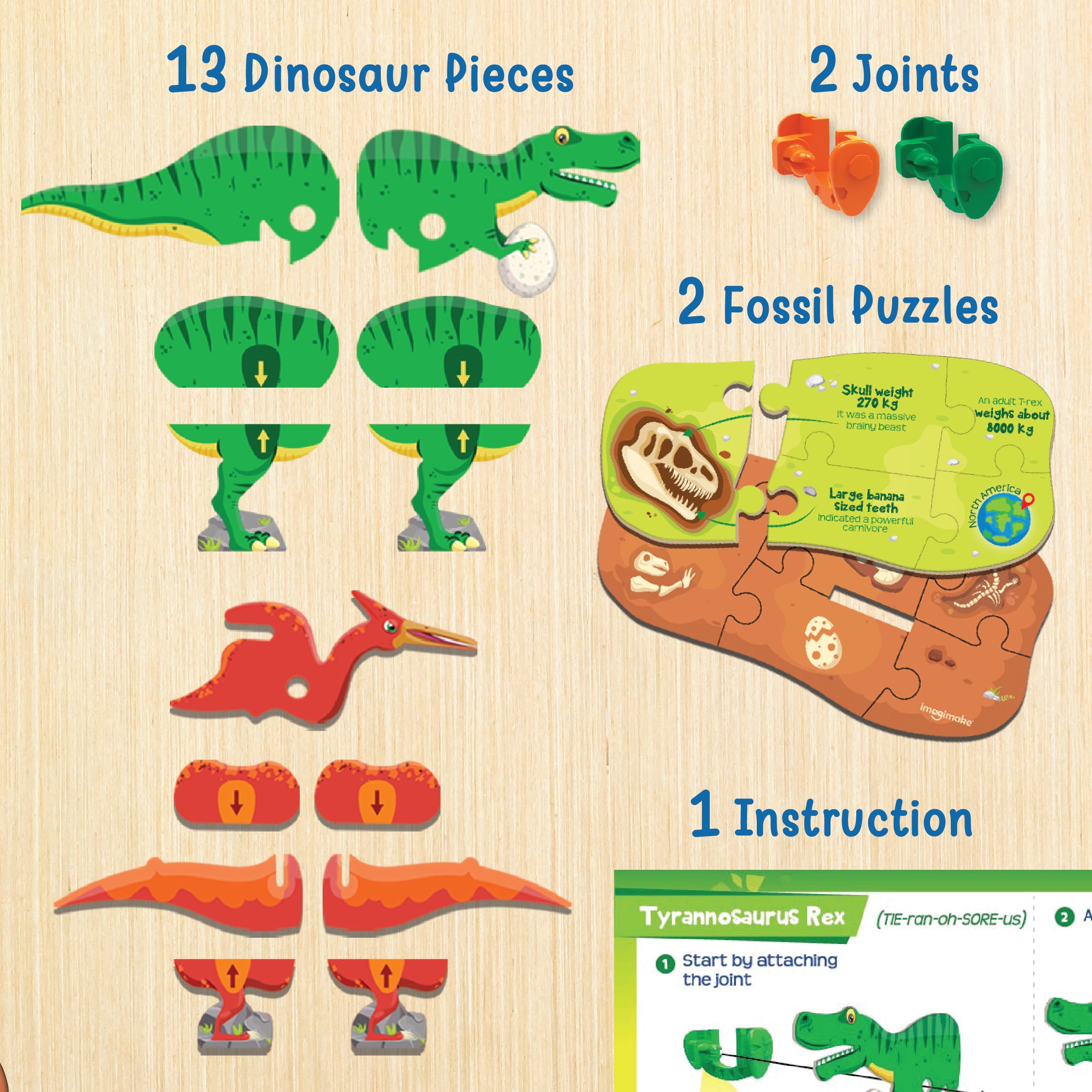 Imagimake Mighty Dinos set dinozauri fosforescenti