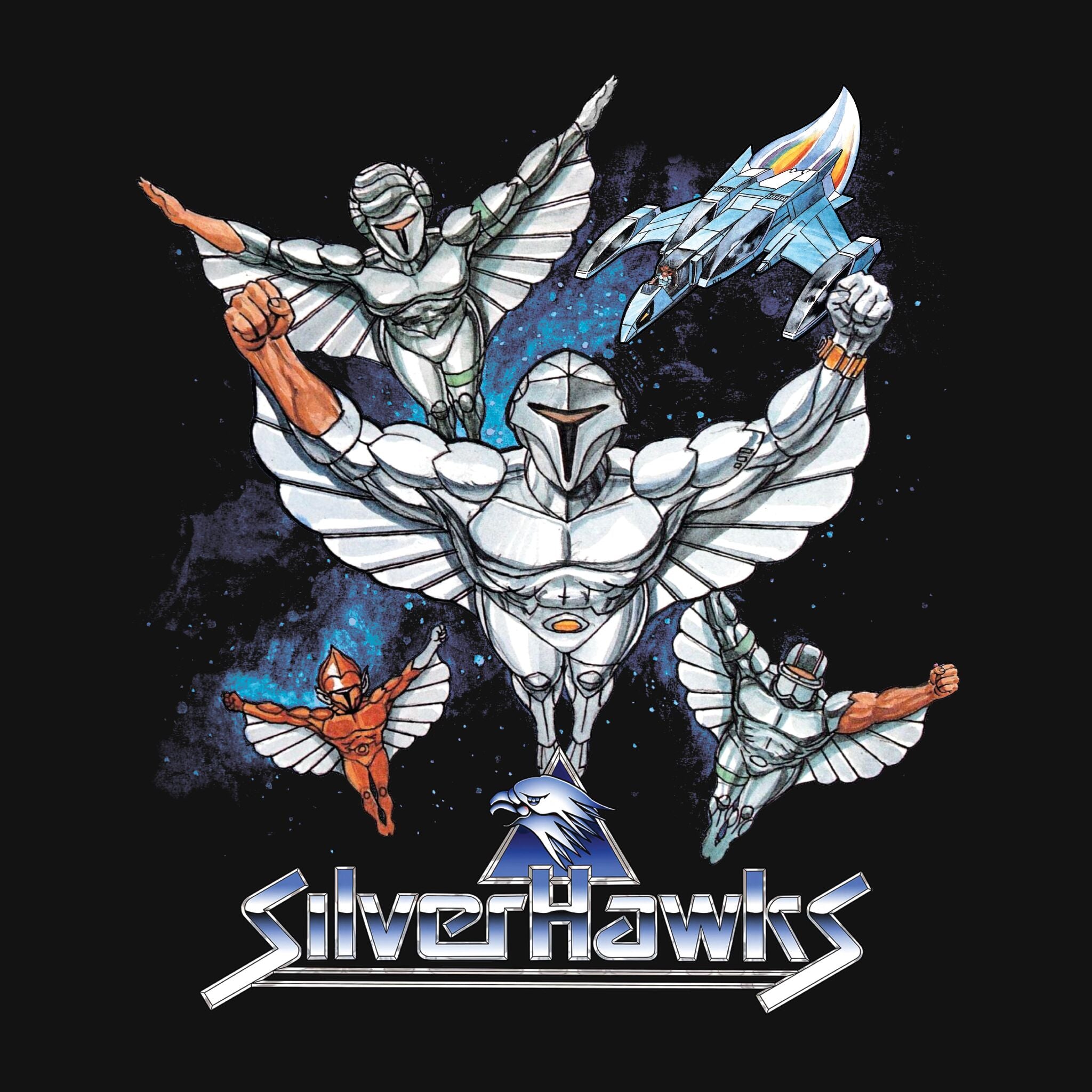 Super7 SilverHawks Logo tricou negru bumbac spate mare