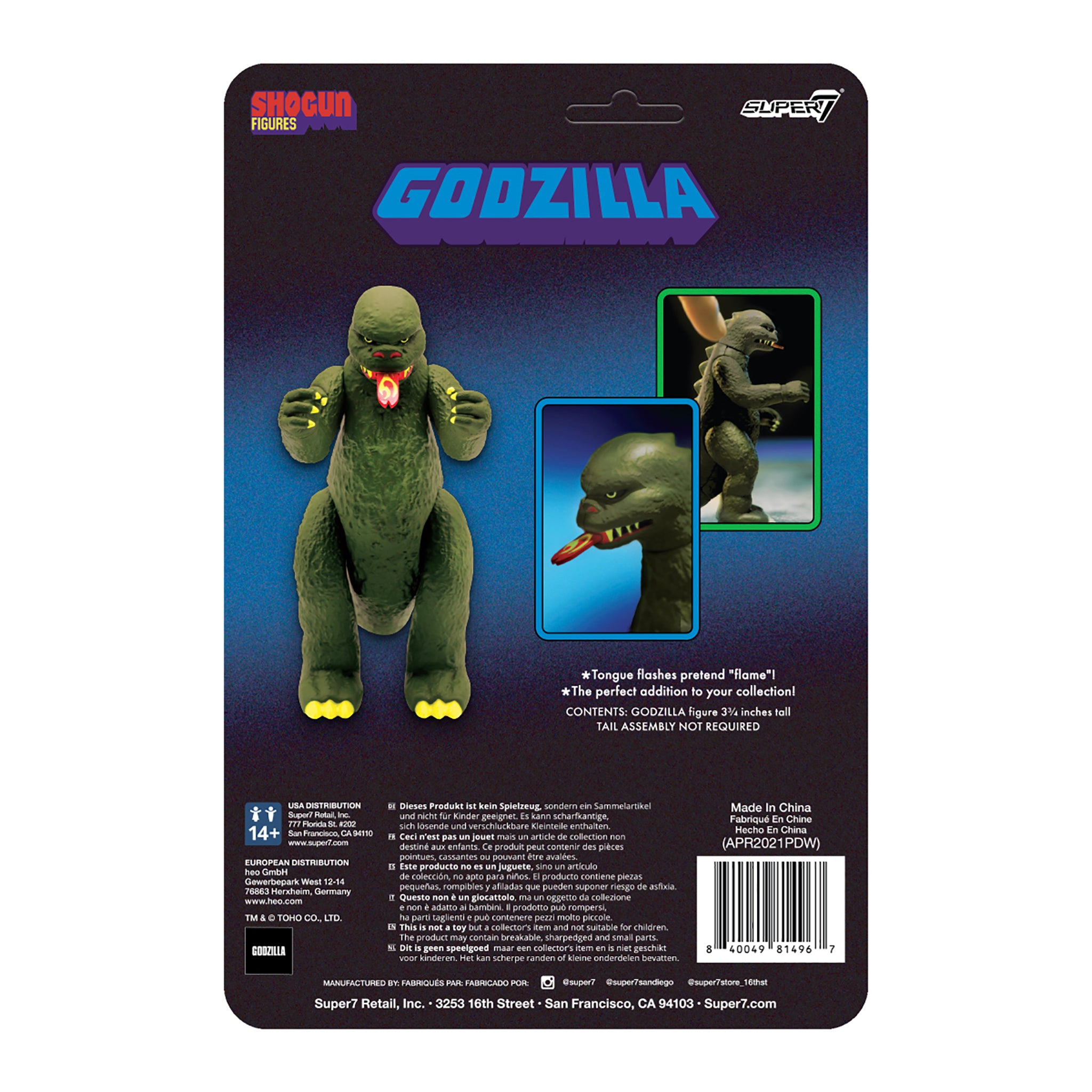 Super7 ReAction Godzilla Shogun figurina verde inchis