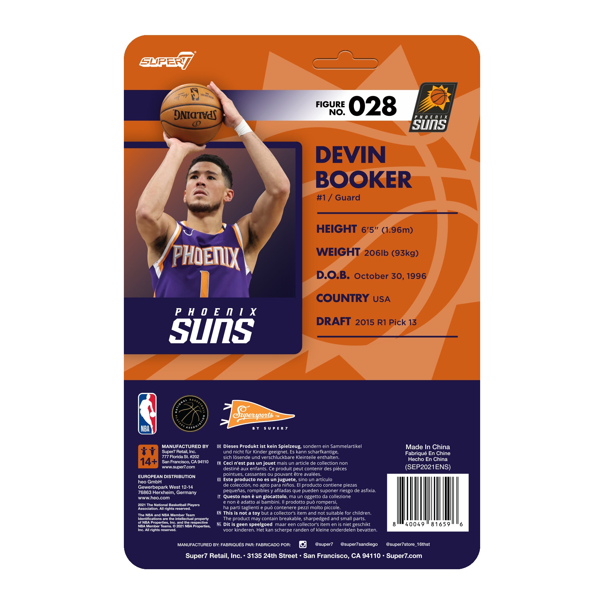 Super7 NBA Supersports Wave 4 Devin Booker figurina Suns