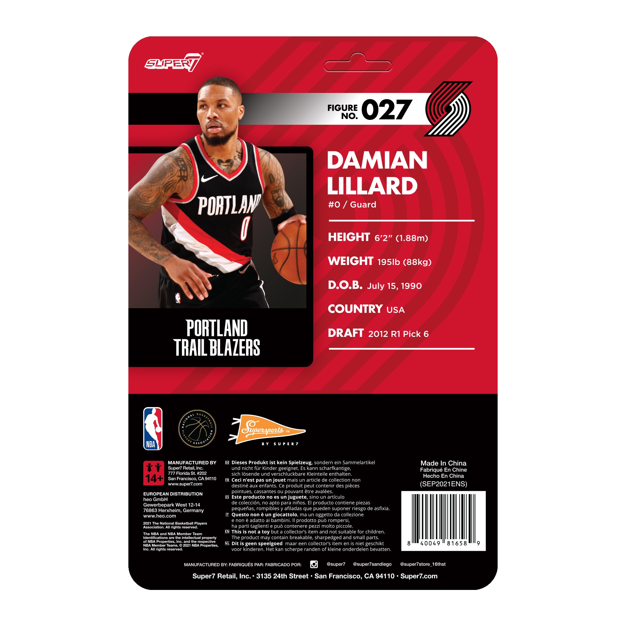 Super7 NBA Supersports Wave 4 Damian Lillard figurina