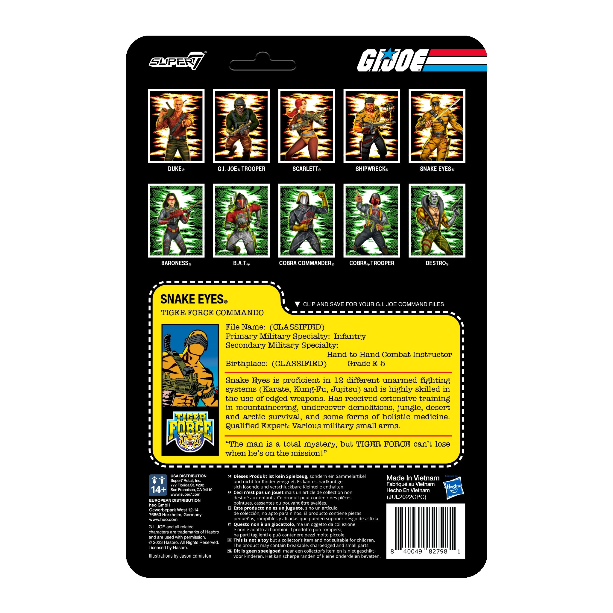 Super7 ReAction Tiger Force Snake Eyes figurina 9,5 cm sabie