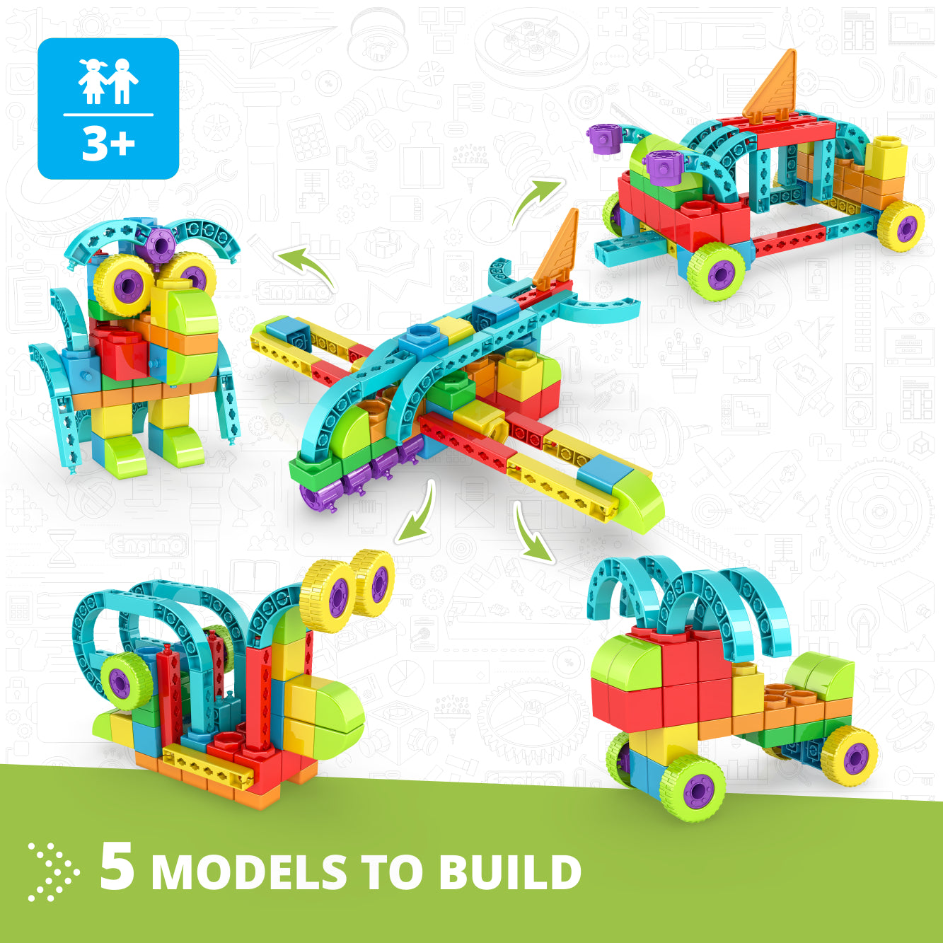 Engino Qboidz Avion set constructie 5 modele 3+ ani