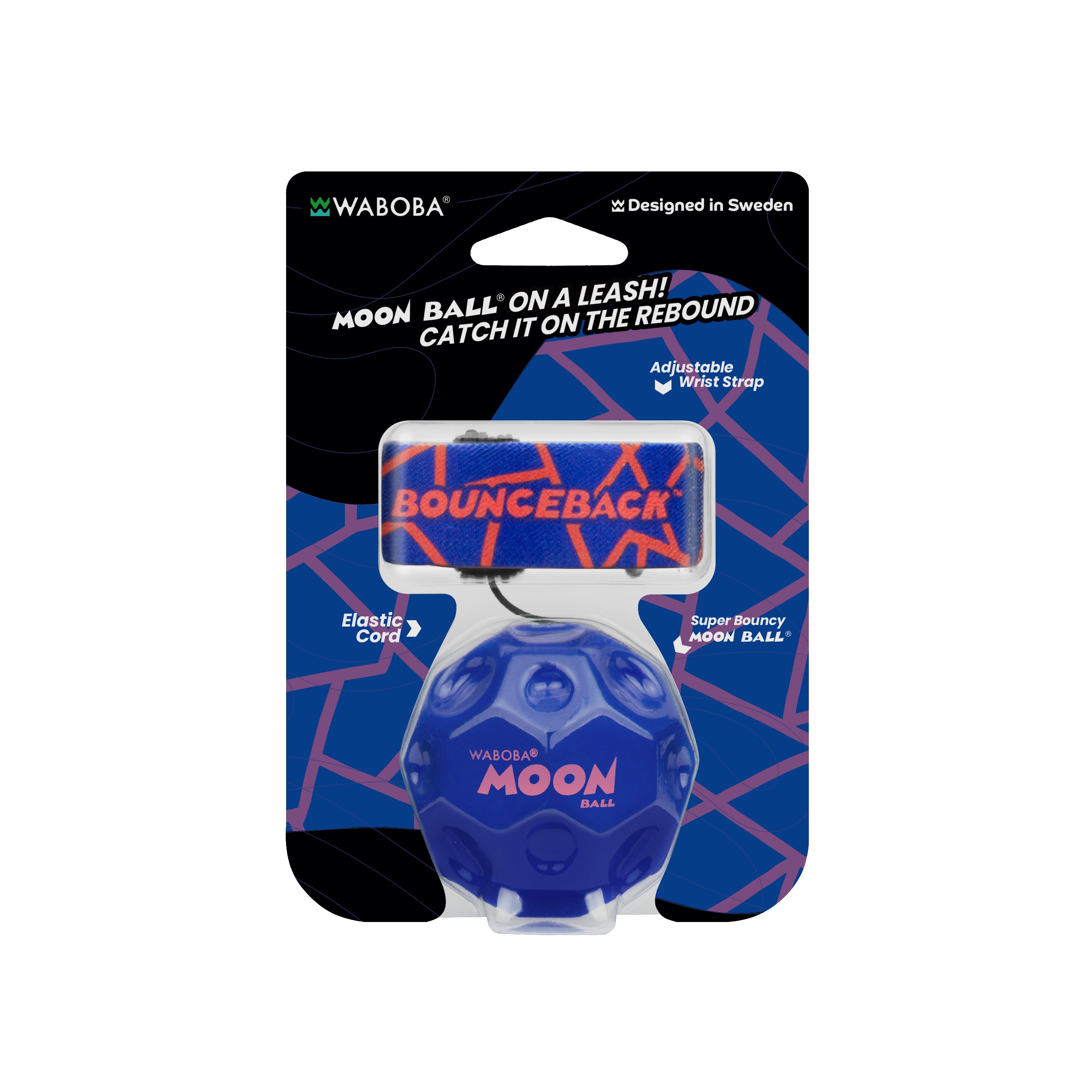Waboba Bounceback Moon Ball minge elastic negru încheietură