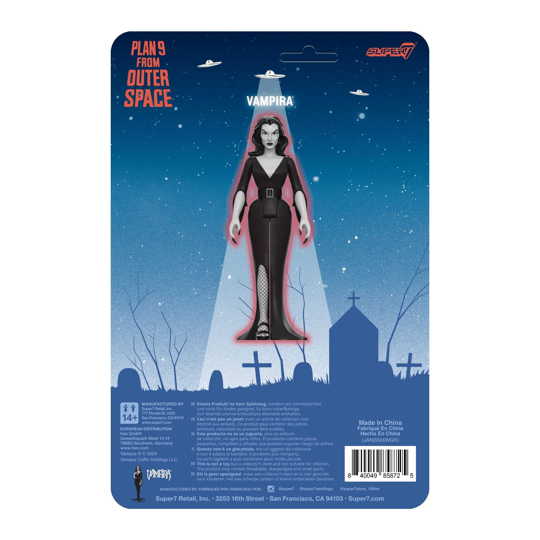 Super7 ReAction Vampira Plan 9 Grayscale figurină