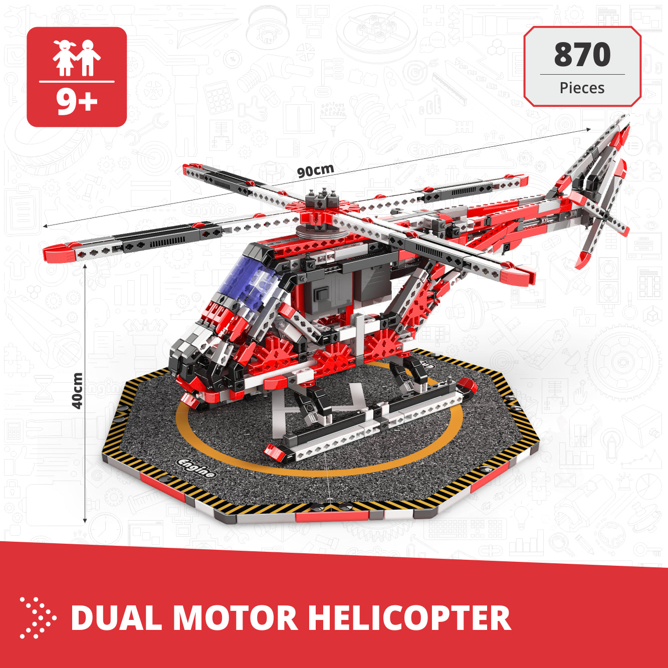 Engino Mega Builds elicopter constructor bimotor 870 piese 9+ ani