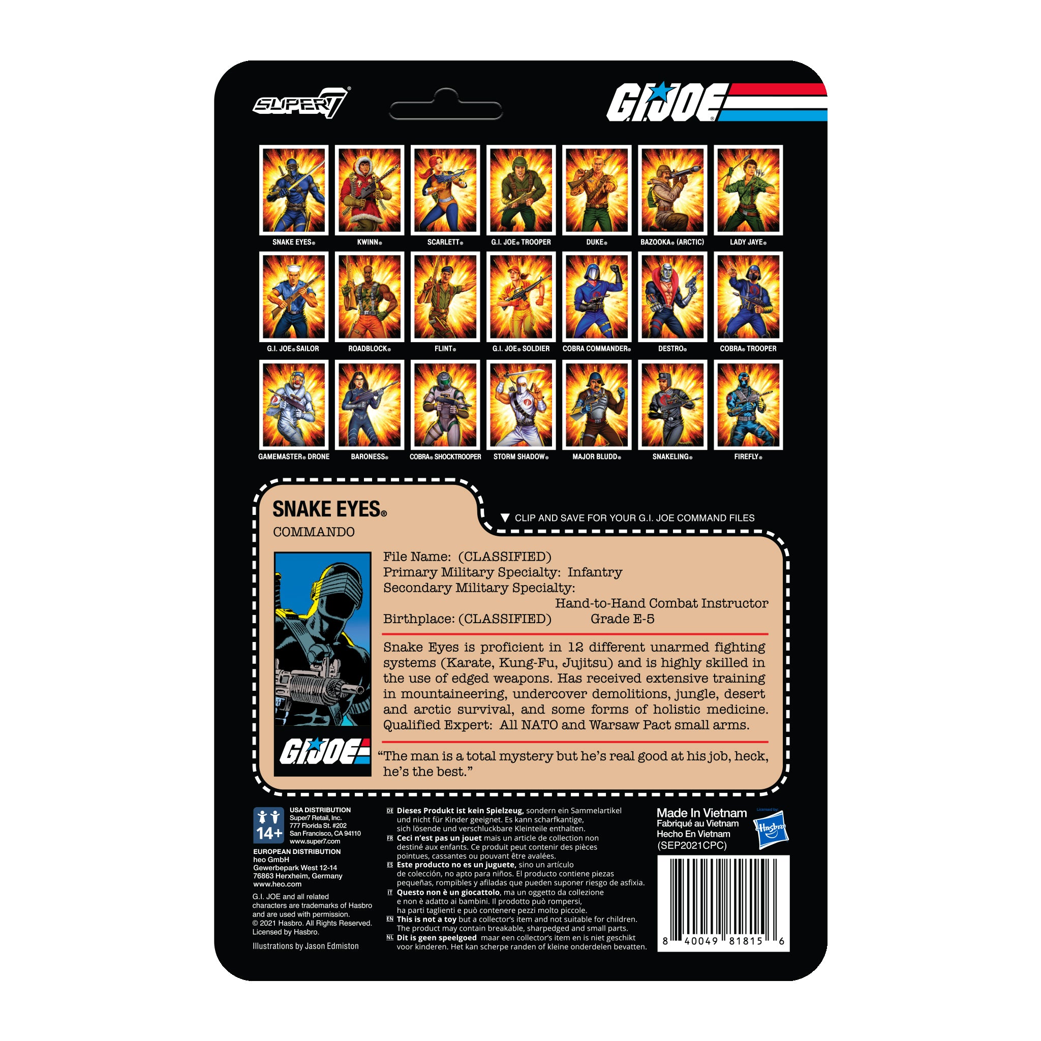 Super7 G.I. Joe ReAction Snake Eyes Cartoon V2 figurina Wave 3