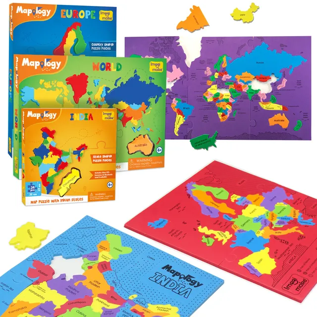 Imagimake Mapology India World Europe set puzzle hărți educativ