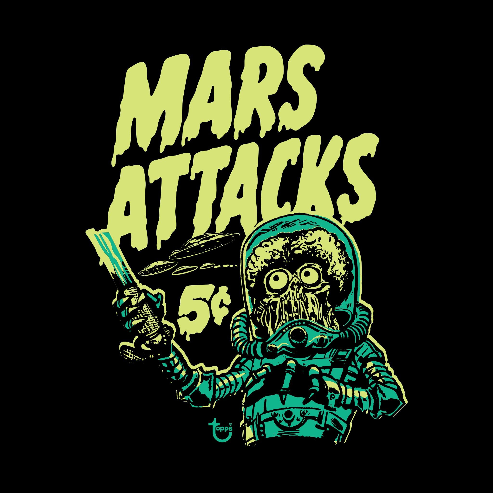Super7 Mars Attacks Wax Wrapper tricou negru fosforescent