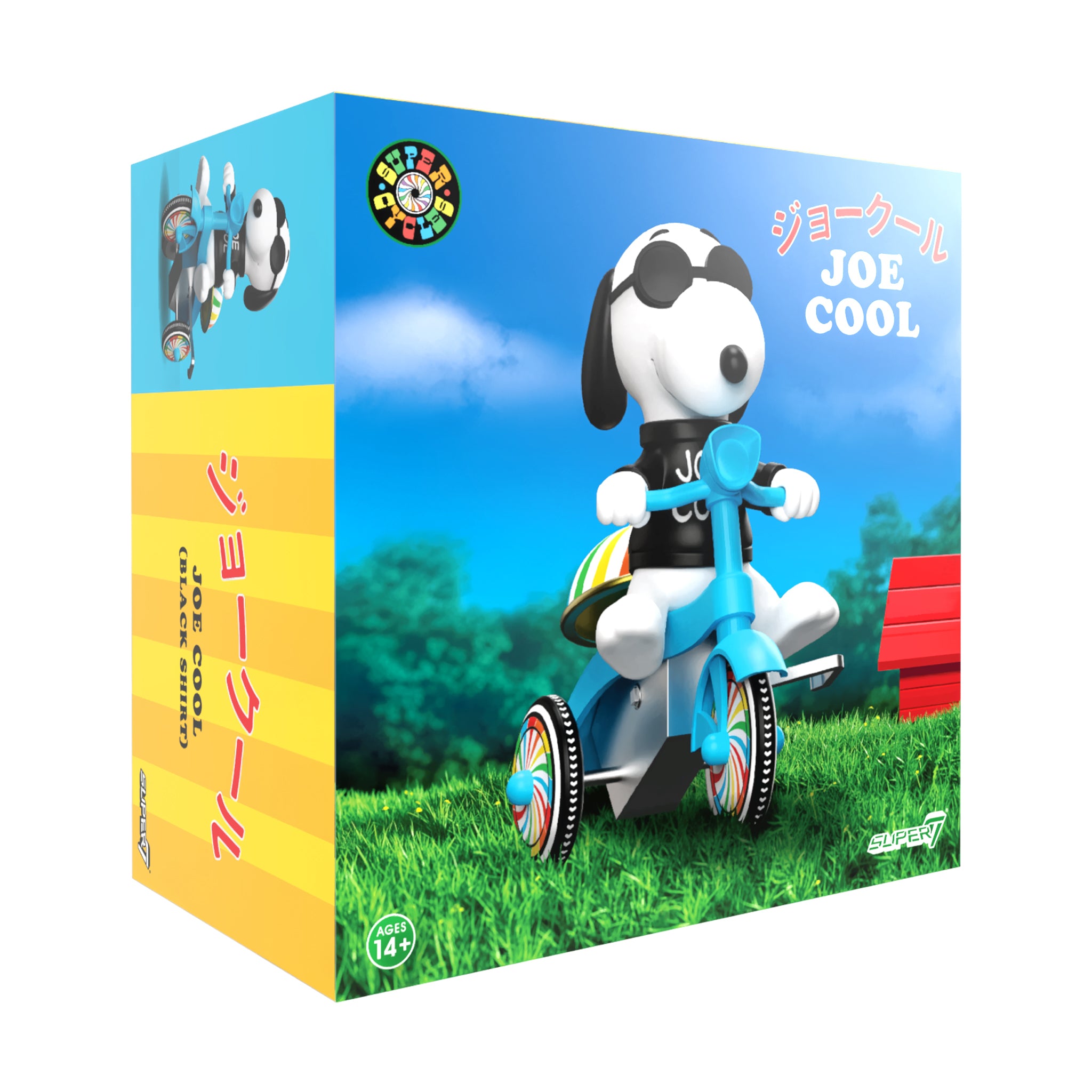 Super7 Peanuts Joe Cool tricicleta cu Snoopy albastra