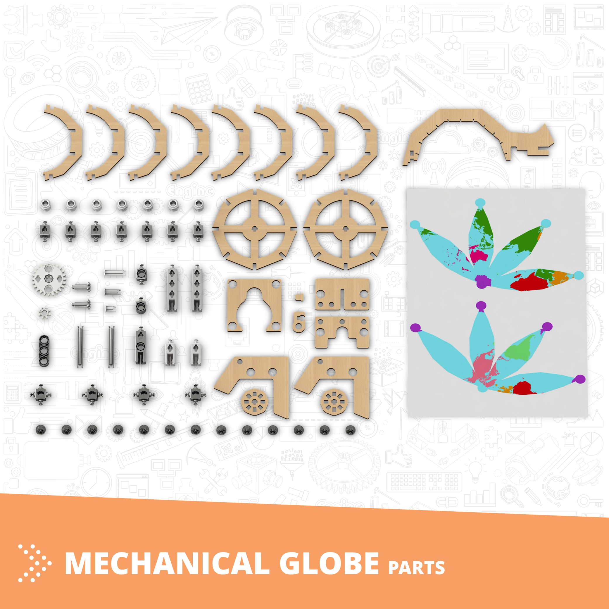Engino Makerspace DIY Mechanical Globe glob mecanic lemn