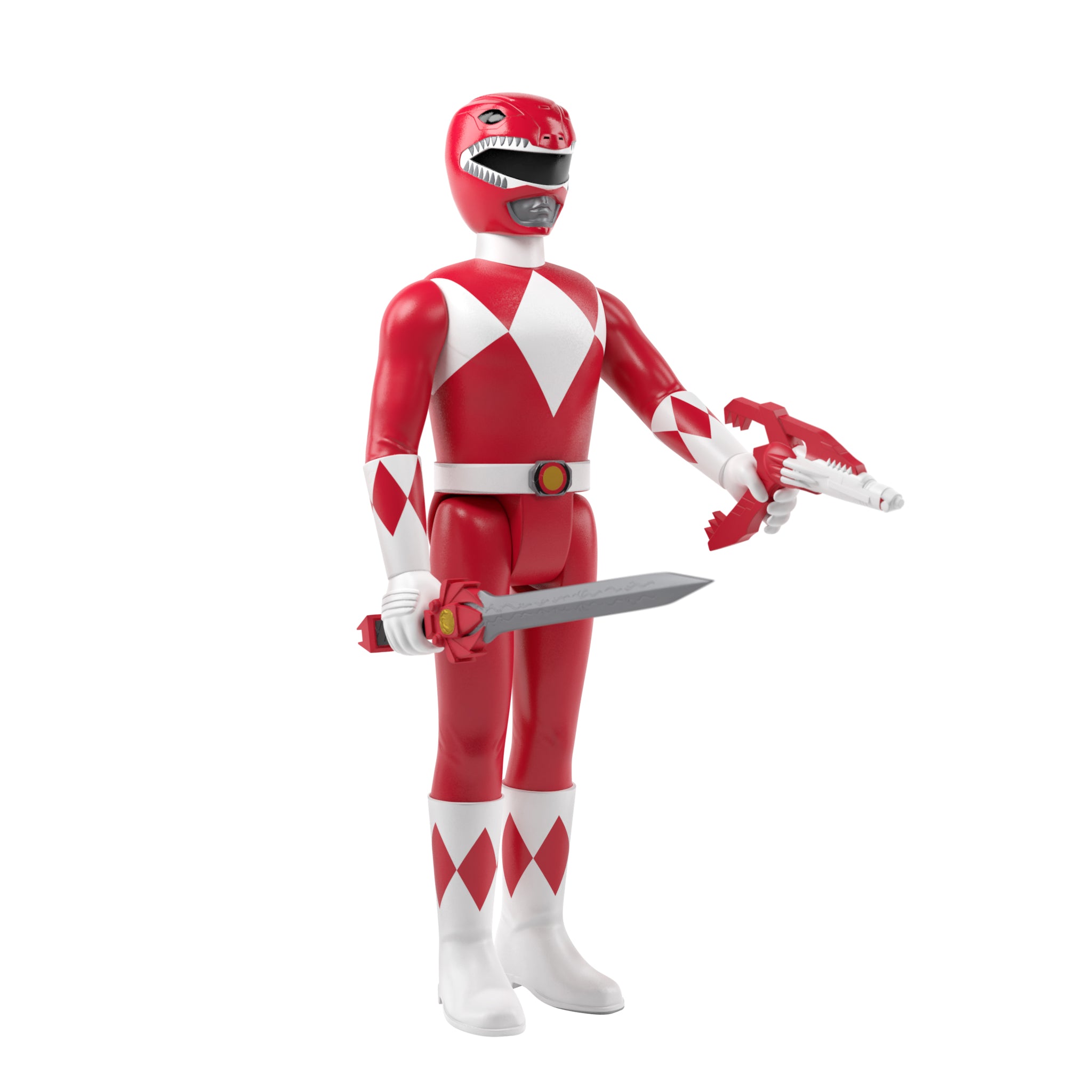 Super7 ReAction Mighty Morphin Red Ranger figurină cu accesorii