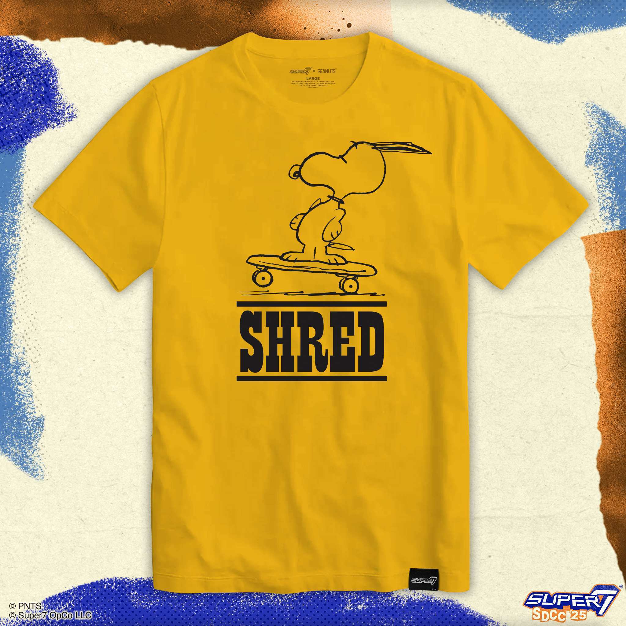 Super7 Peanuts Snoopy Skates tricou auriu bumbac