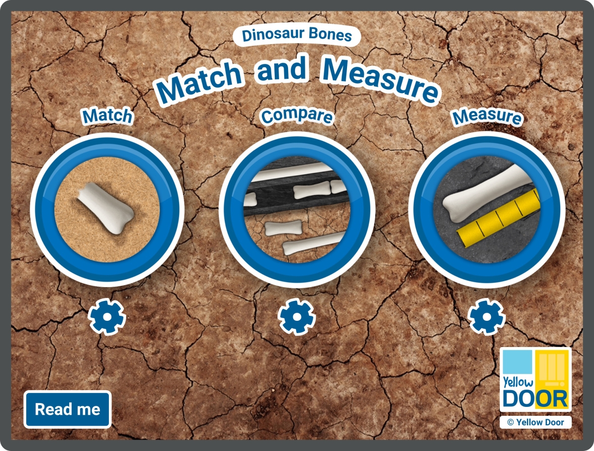 Yellow Door Match and Measure aplicație măsurare dinozauri