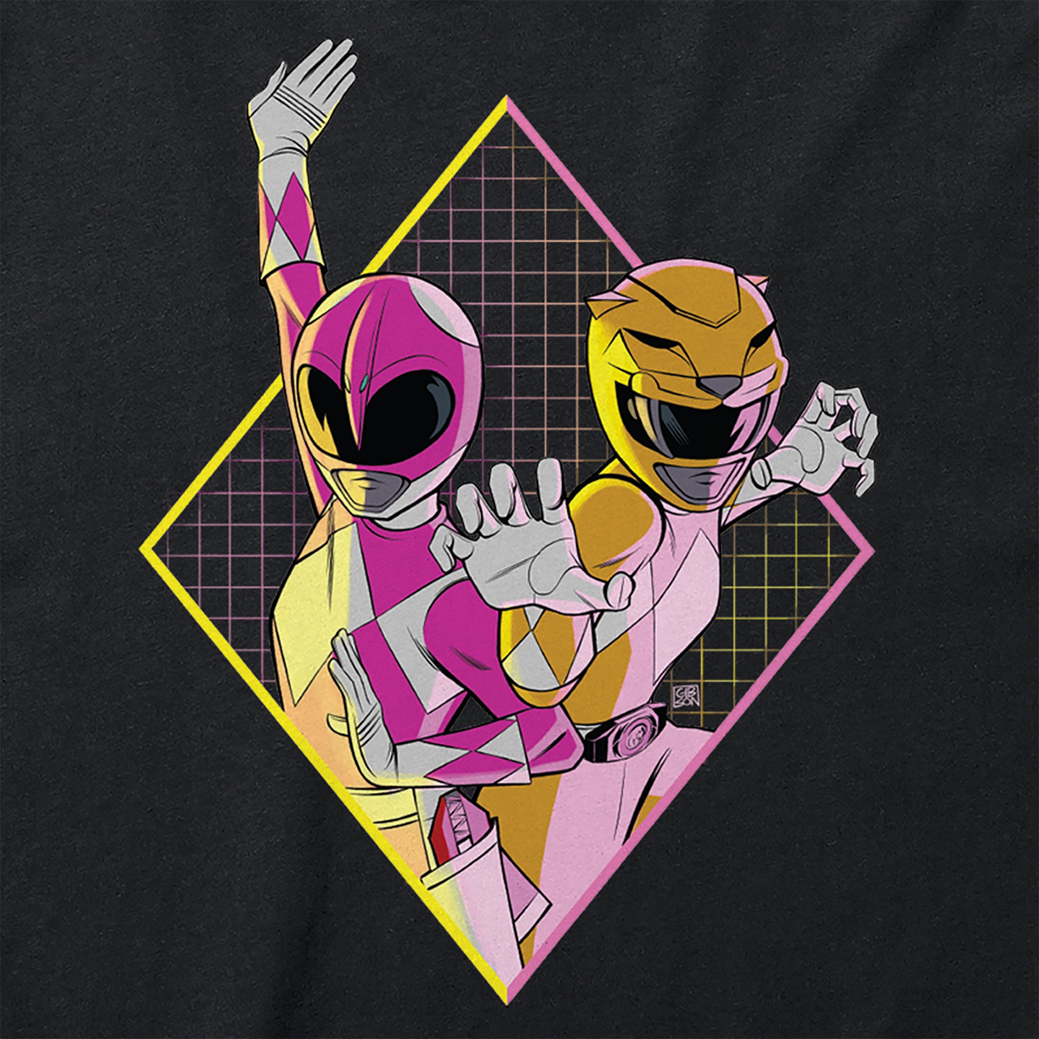 Super7 Power Rangers Pink Yellow tricou negru bumbac