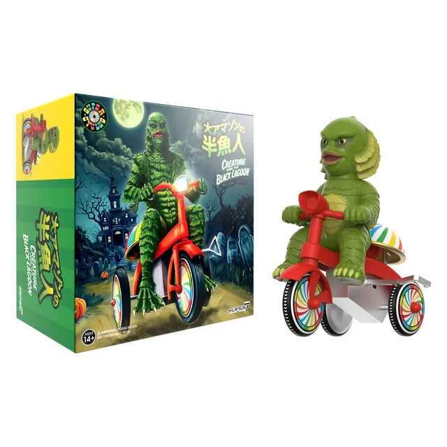 Super7 Super Cycles Creature from Black Lagoon tricicleta verde-rosu