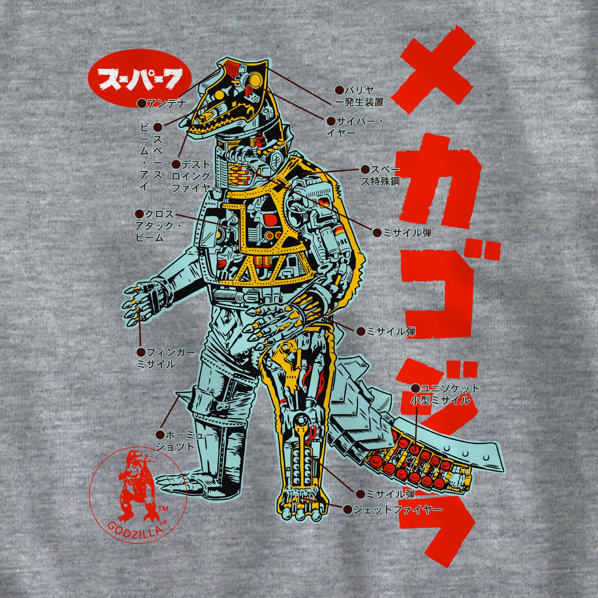 Super7 Toho Mechagodzilla tricou bumbac gri