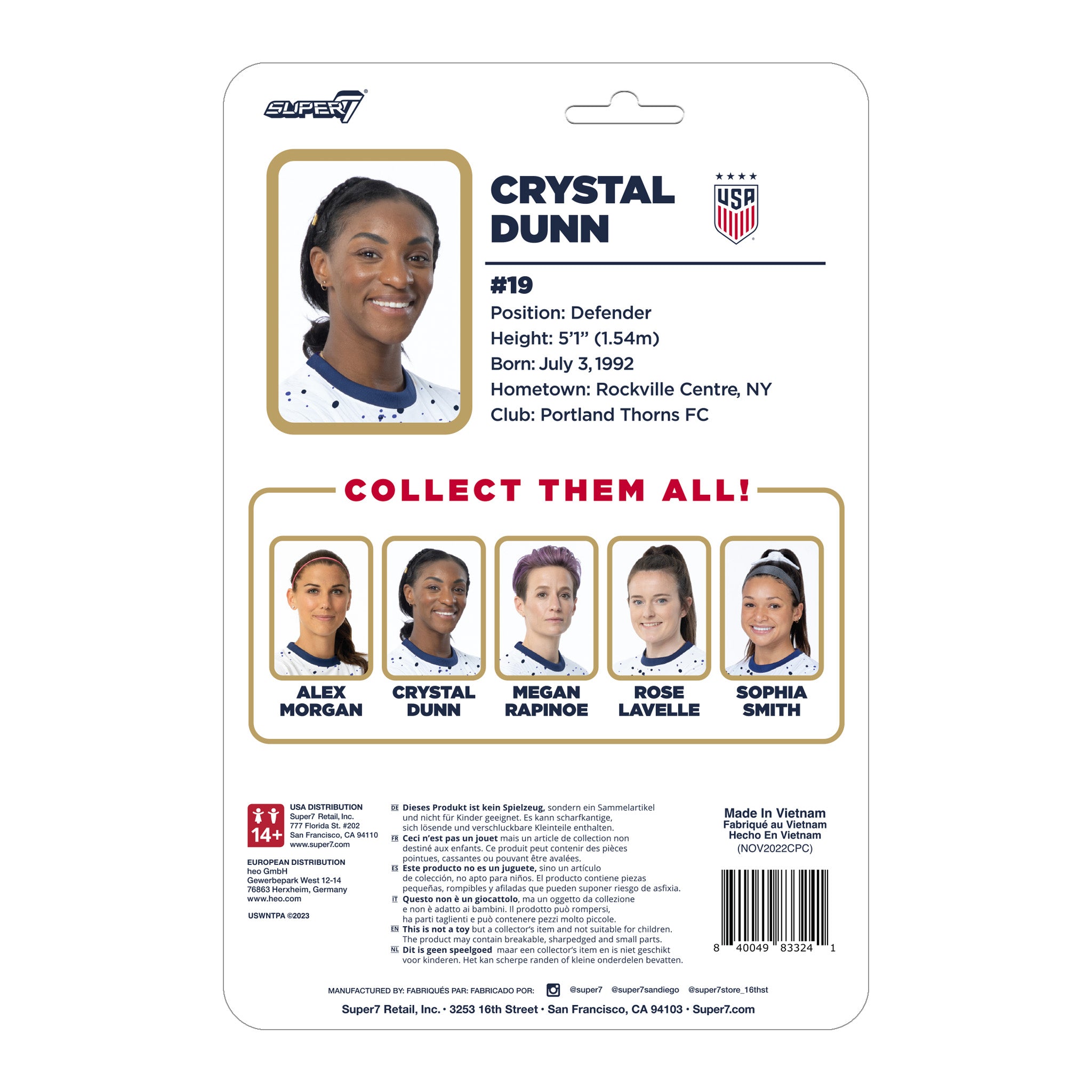 Super7 USWNT ReAction Wave 2 Crystal Dunn figurină fotbal