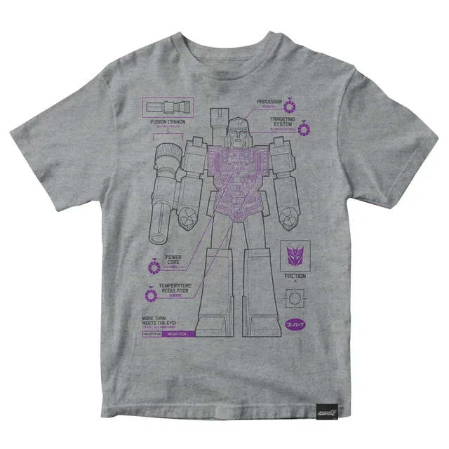 Super7 Transformers Megatron Cyborg Diagram tricou gri