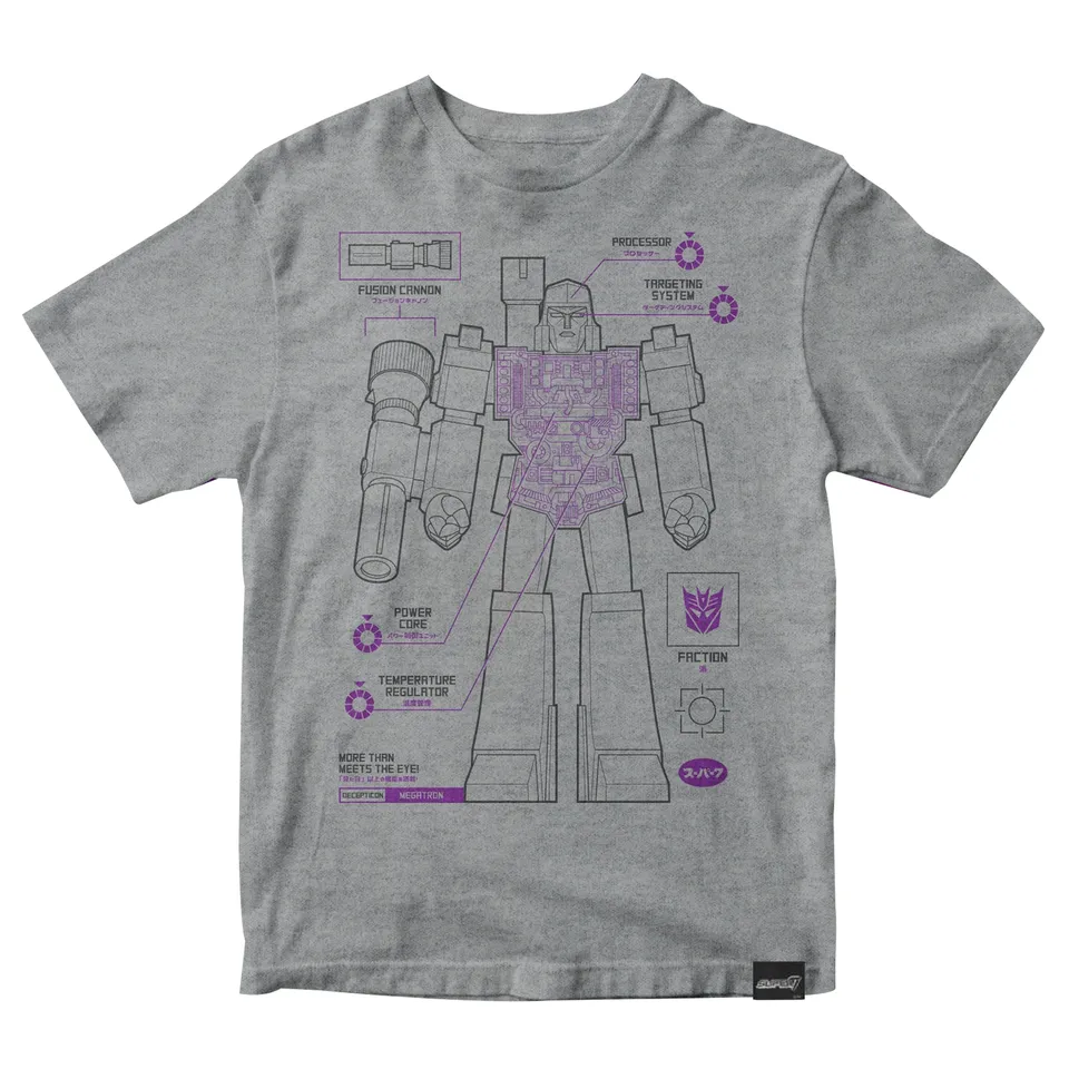 Super7 Transformers Megatron Cyborg Diagram tricou gri