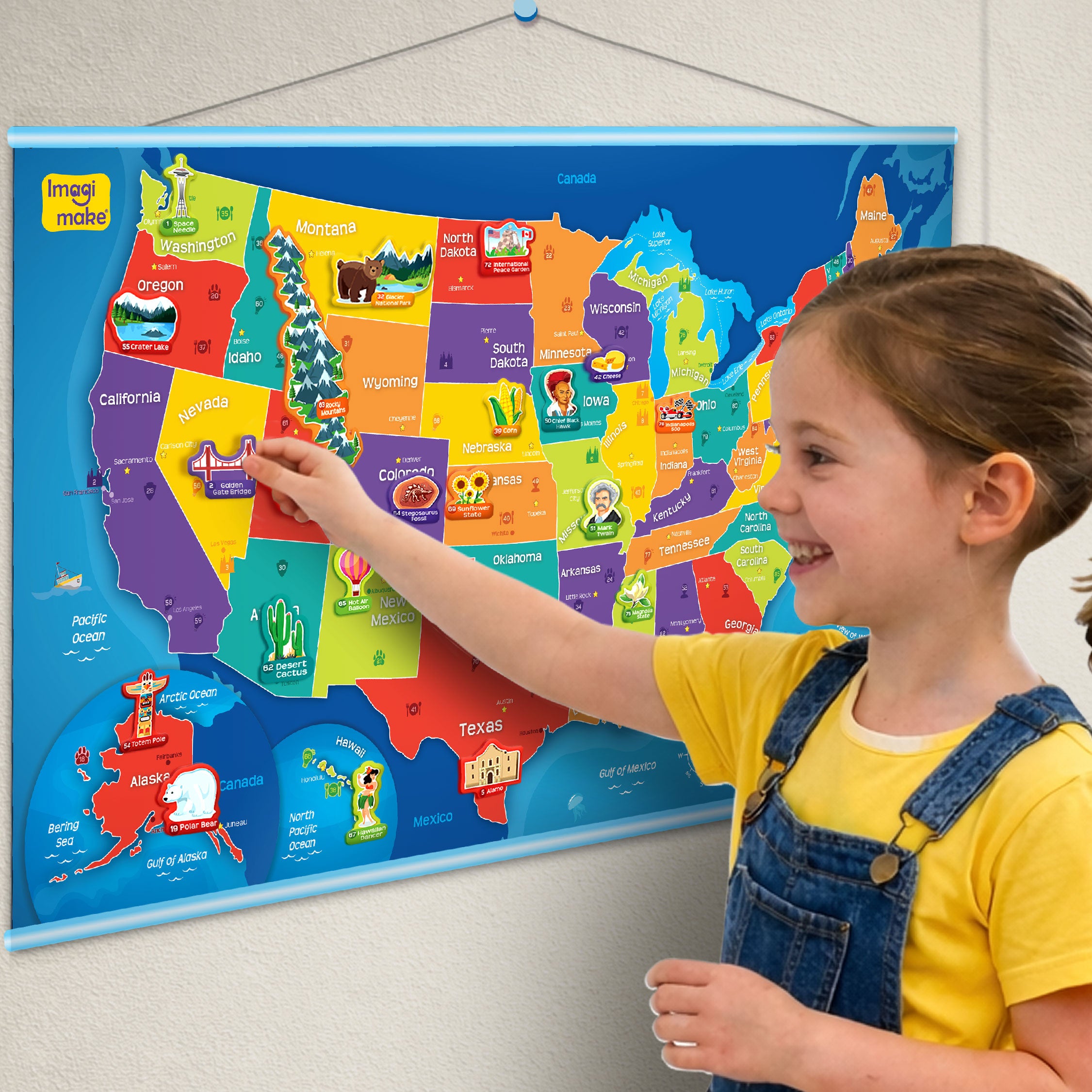 Imagimake Mapology USA Map harta de perete cu 105 stickere