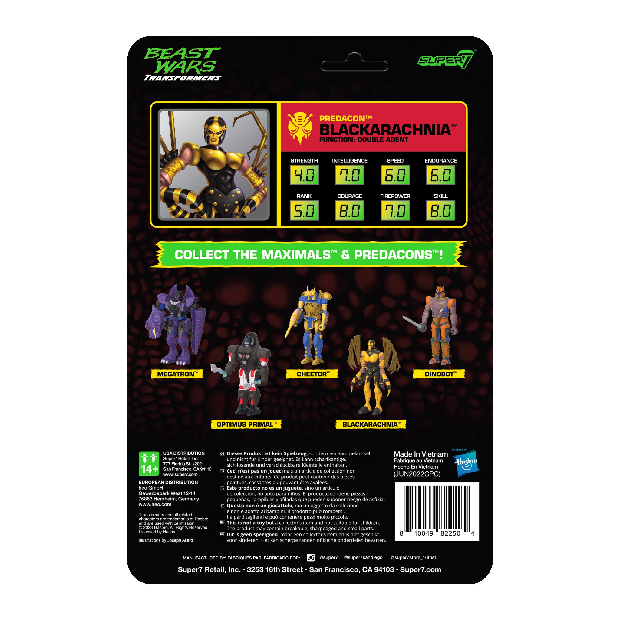 Super7 Transformers ReAction Blackarachnia figurina Beast Wars
