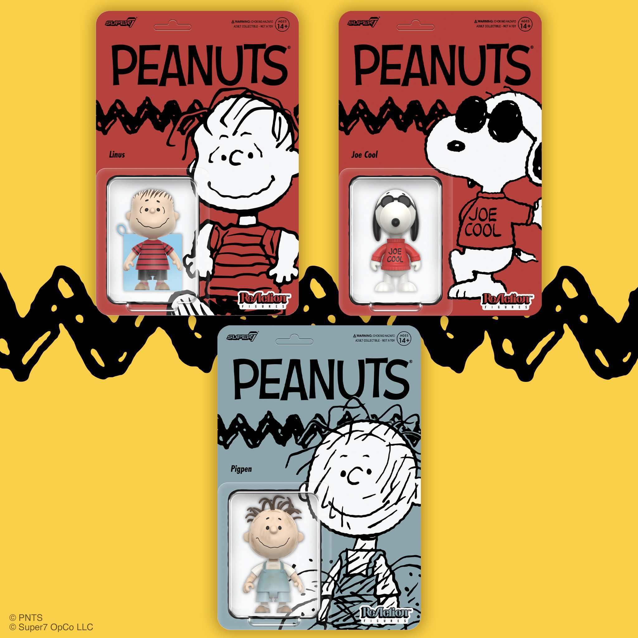 Super7 ReAction Peanuts set 3 figurine Joe Cool Linus Pigpen