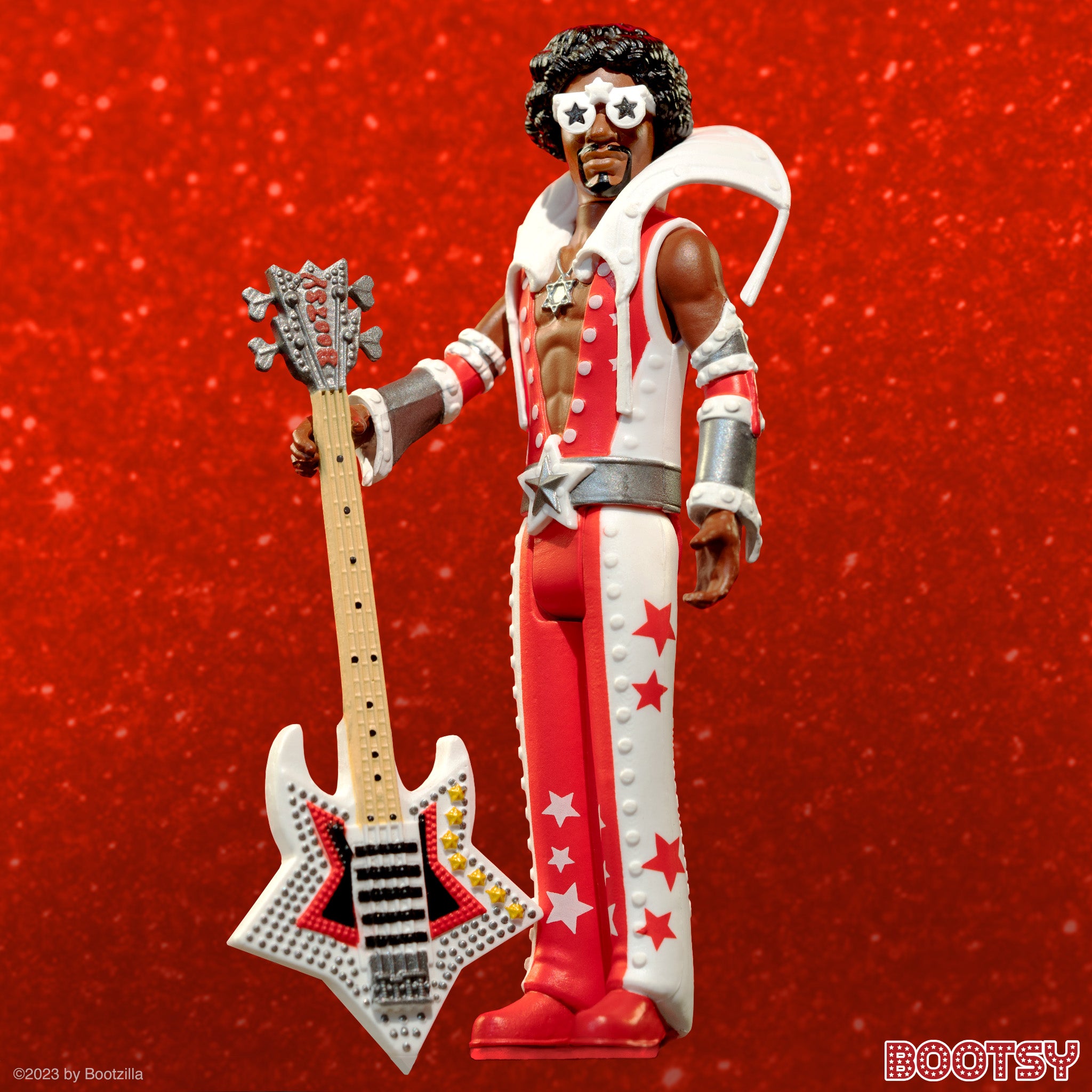 Super7 ReAction figurina Bootsy Collins rosu-alb 9,5 cm
