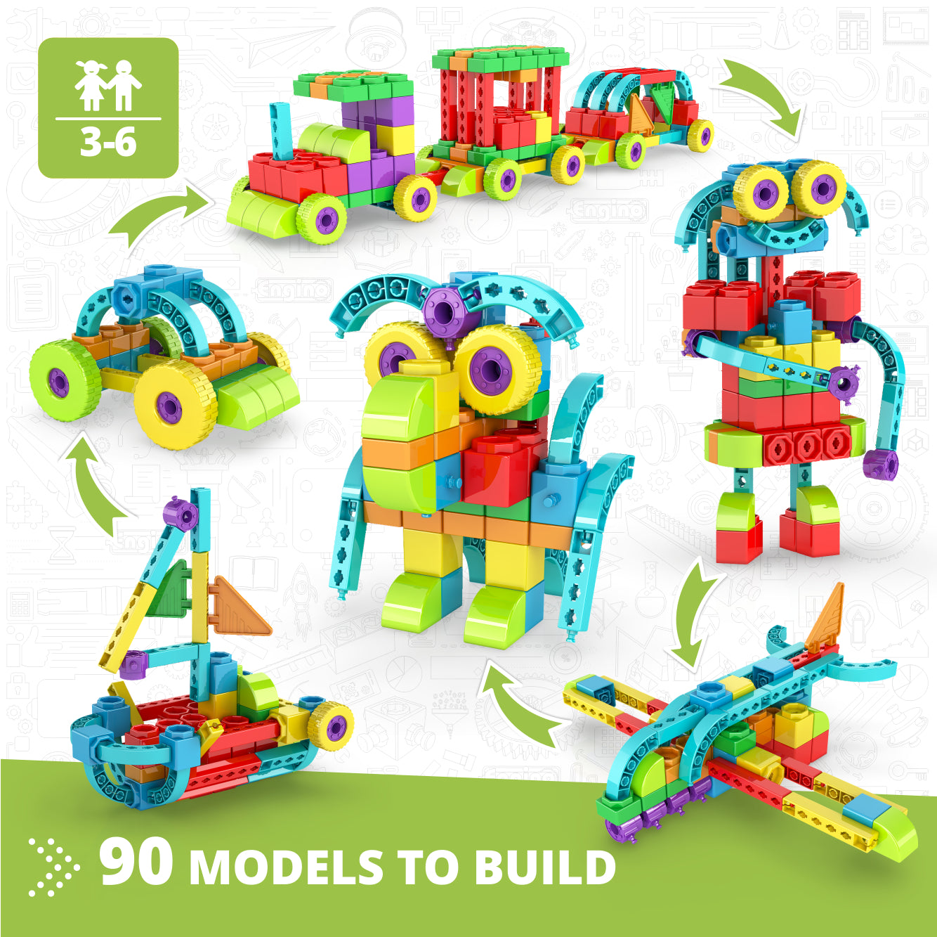 Engino Qboidz set construcție blocuri 90 modele 3+ ani