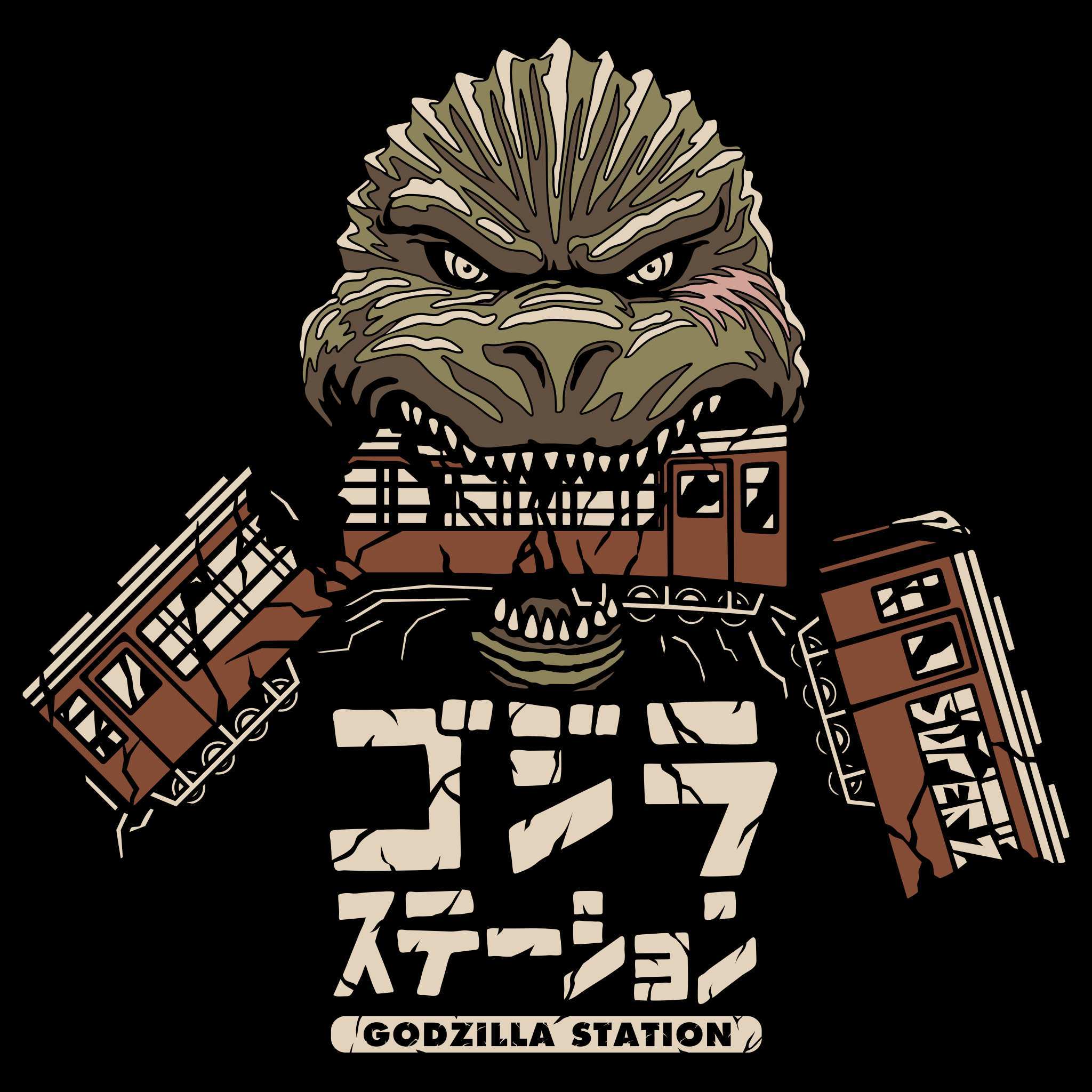 Super7 Toho Godzilla Train Biter tricou negru bumbac