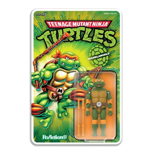 Super7 ReAction+ Michelangelo figurina 10 cm nunchaku