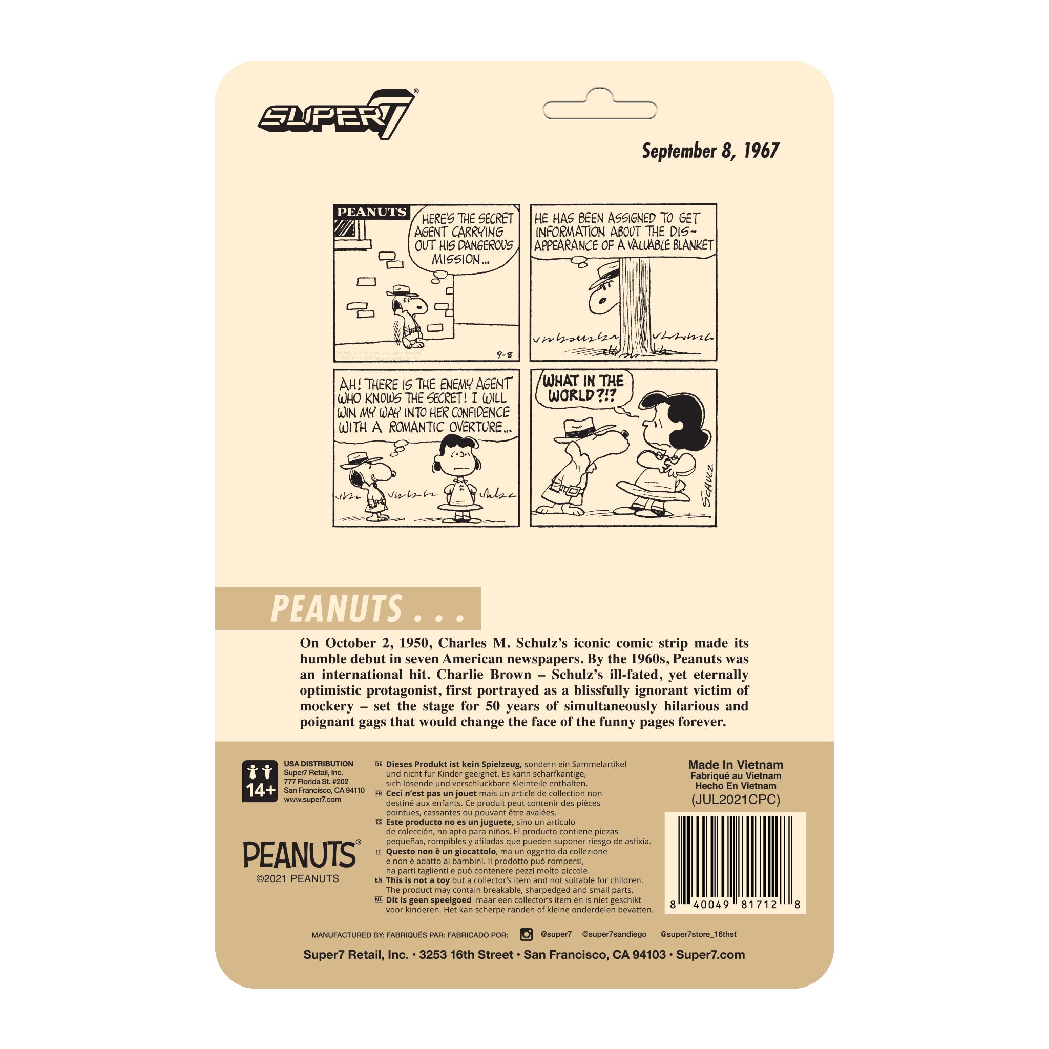 Super7 Peanuts ReAction figurină Secret Agent Snoopy cu lupă