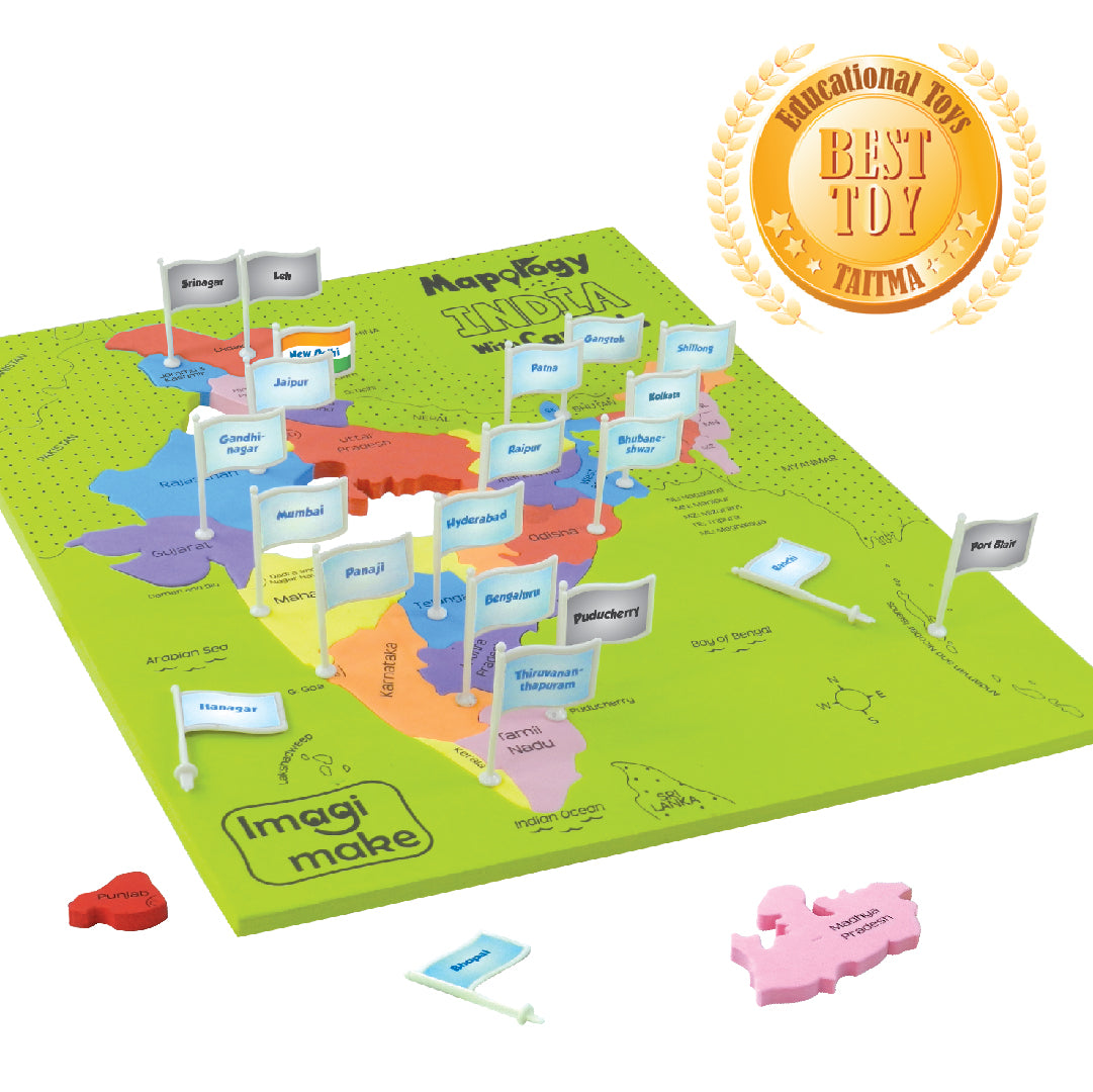 Imagimake Mapology India Flags puzzle harta cu steaguri si carduri