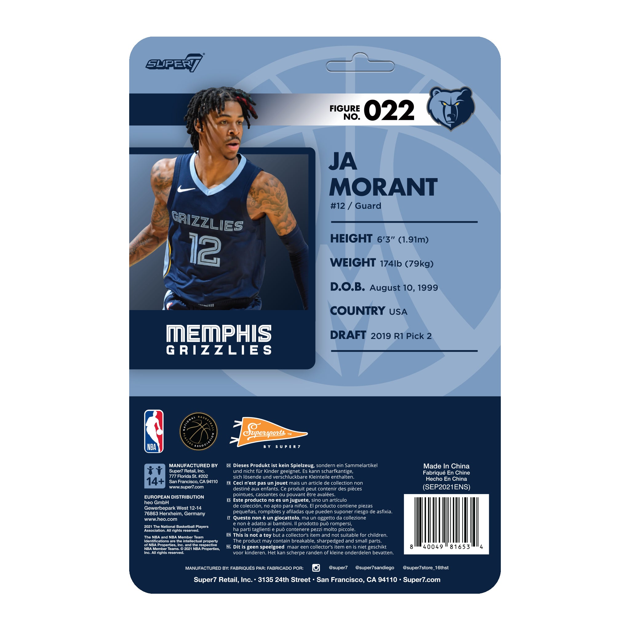 Super7 NBA Supersports Ja Morant Grizzlies figurină baschet