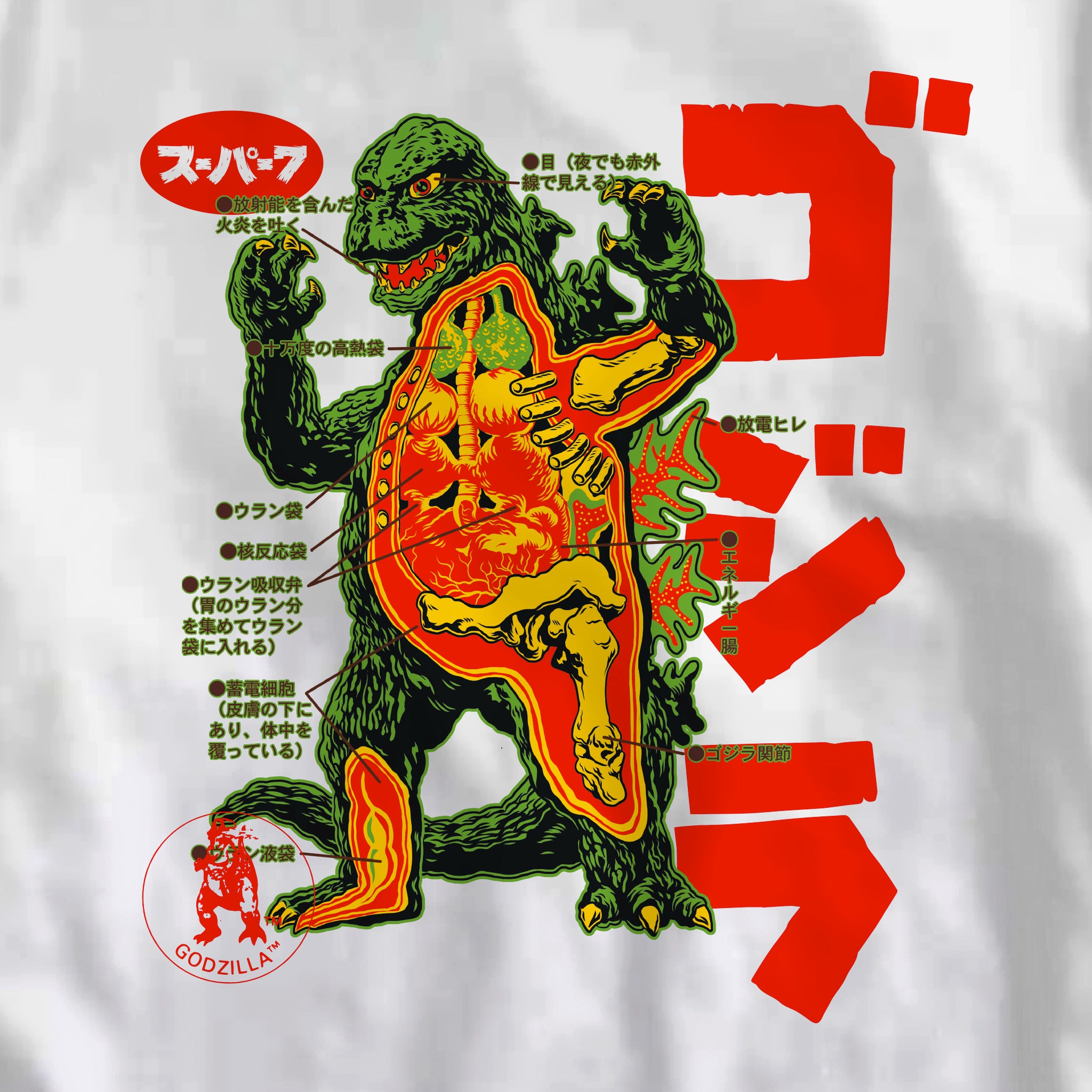 Super7 Toho Godzilla Anatomic tricou ringer bumbac alb