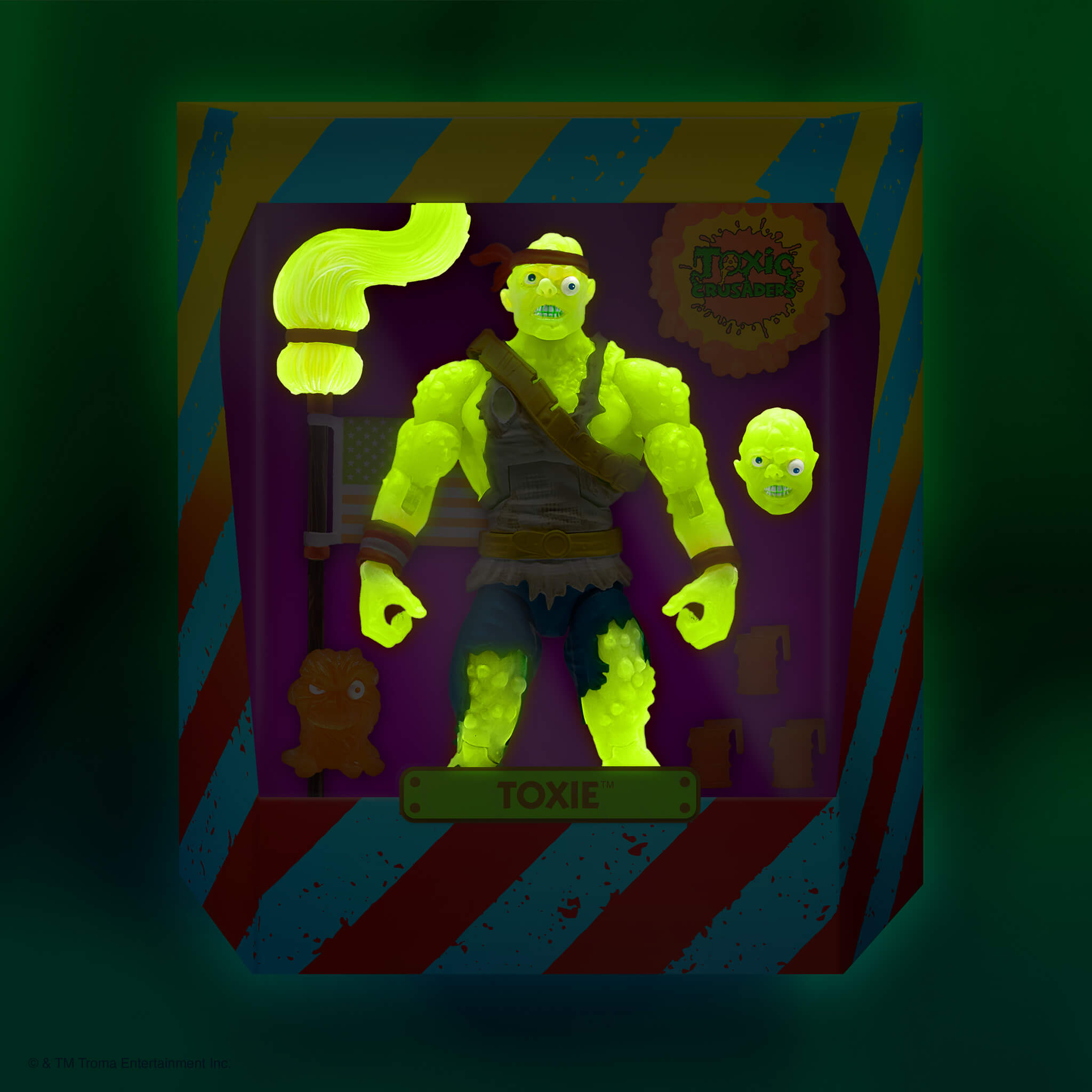 Super7 Toxic Crusader Ultimates Toxie figurina rosie fosforescenta