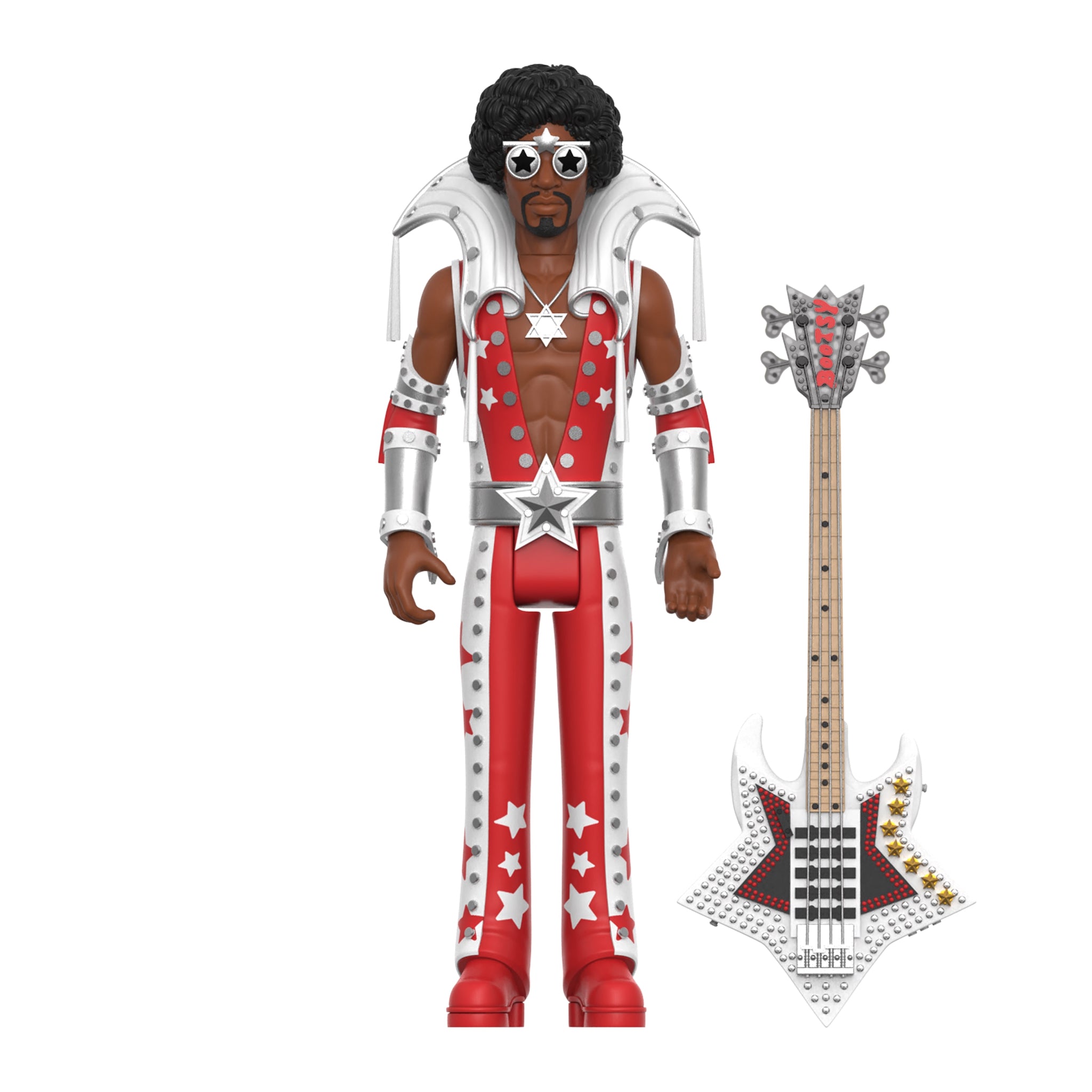 Super7 ReAction figurina Bootsy Collins rosu-alb 9,5 cm