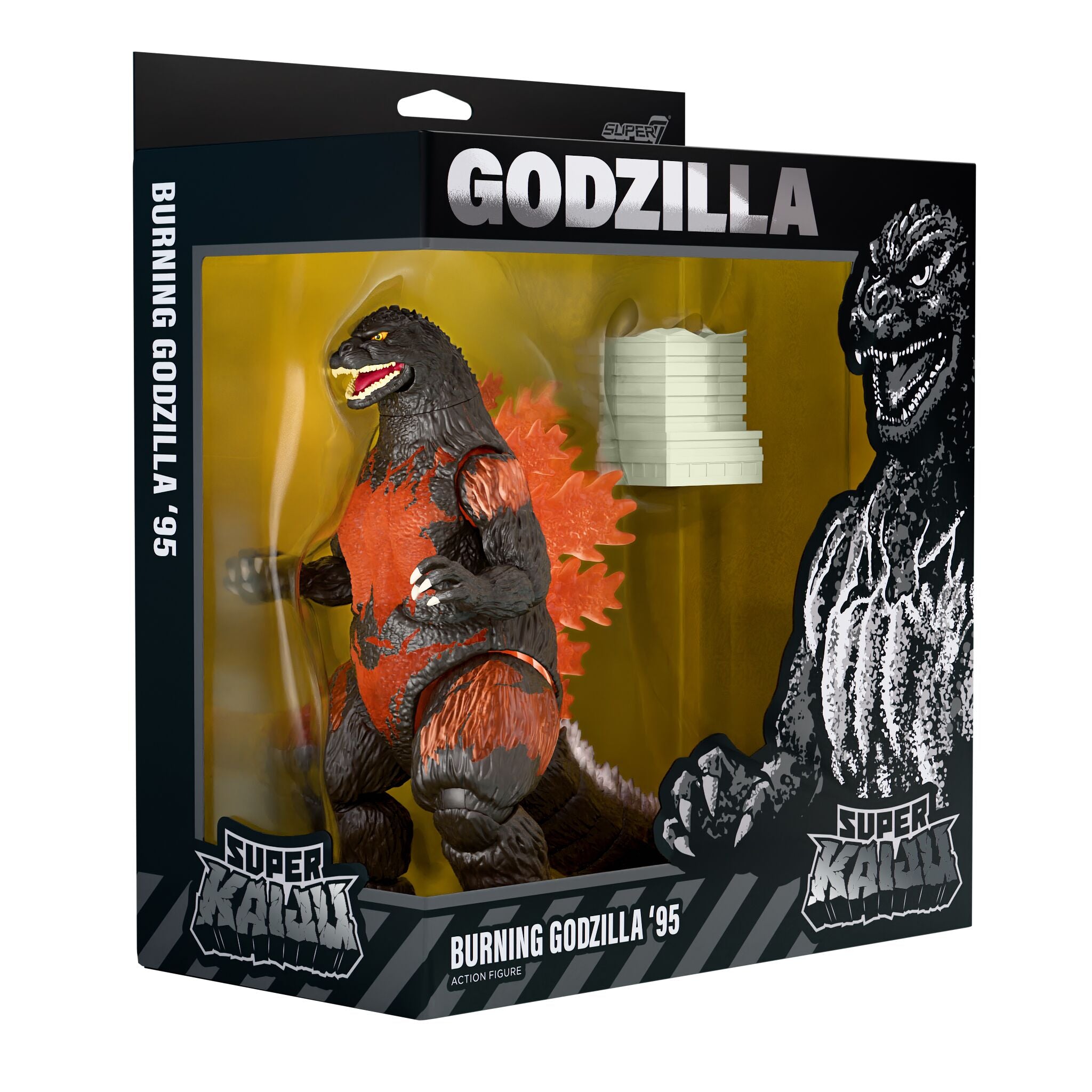 Super7 Toho Super Kaiju Burning Godzilla 1995 figurina 14 cm translucid