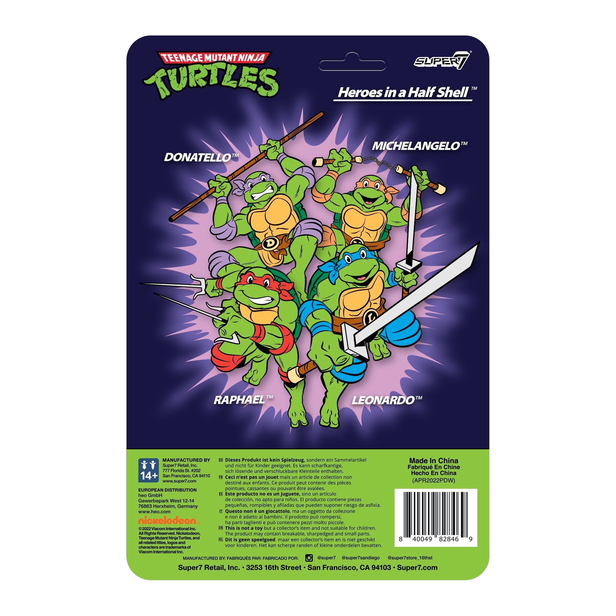 Super7 ReAction Michelangelo Toon figurina 9,5 cm cu nunchaku