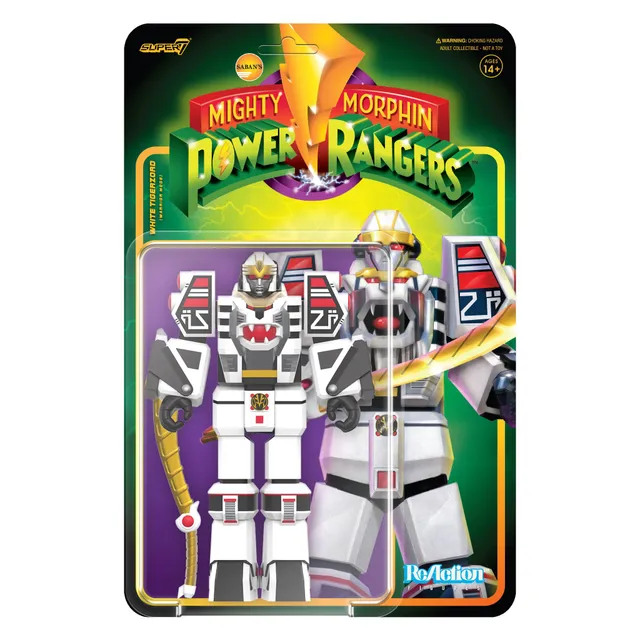 Super7 Power Rangers ReAction White TigerZord Warrior 6" metalic