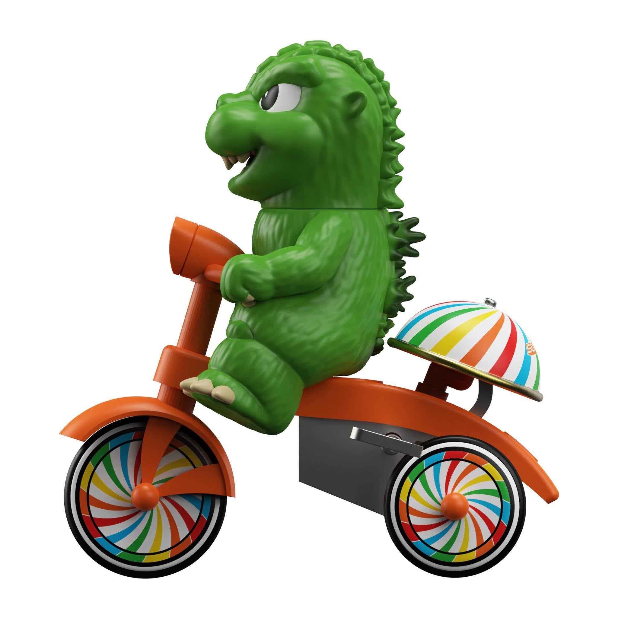 Super7 Toho Super Cycles Godzilla tricicleta verde rosu