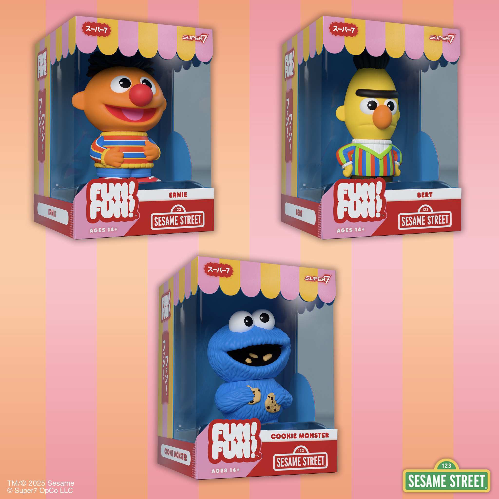 Super7 Sesame Street FUN FUN Bert Ernie Cookie set 3 figurine