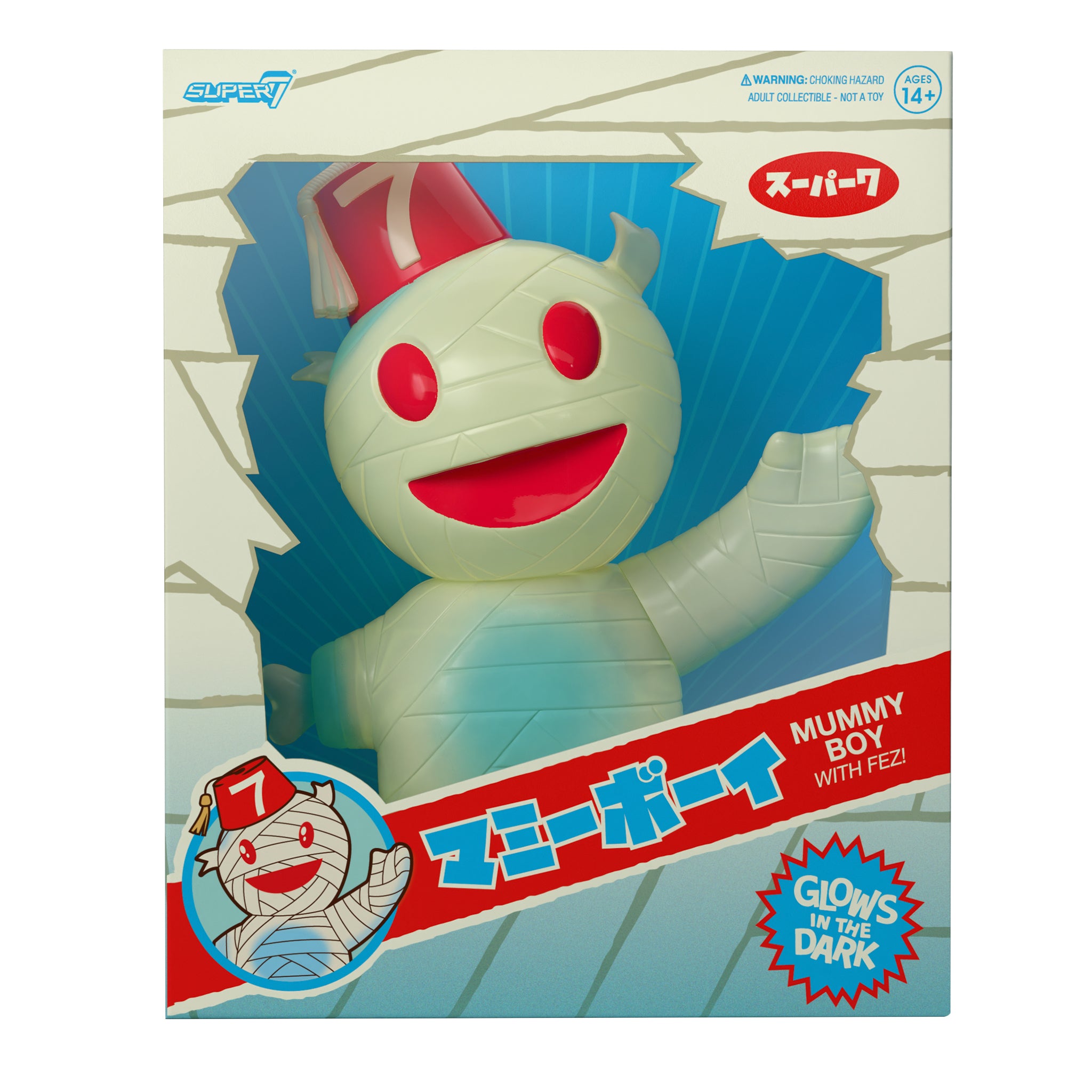 Super7 Vinyl Mummy Boy Glow Fez figurina 15 cm